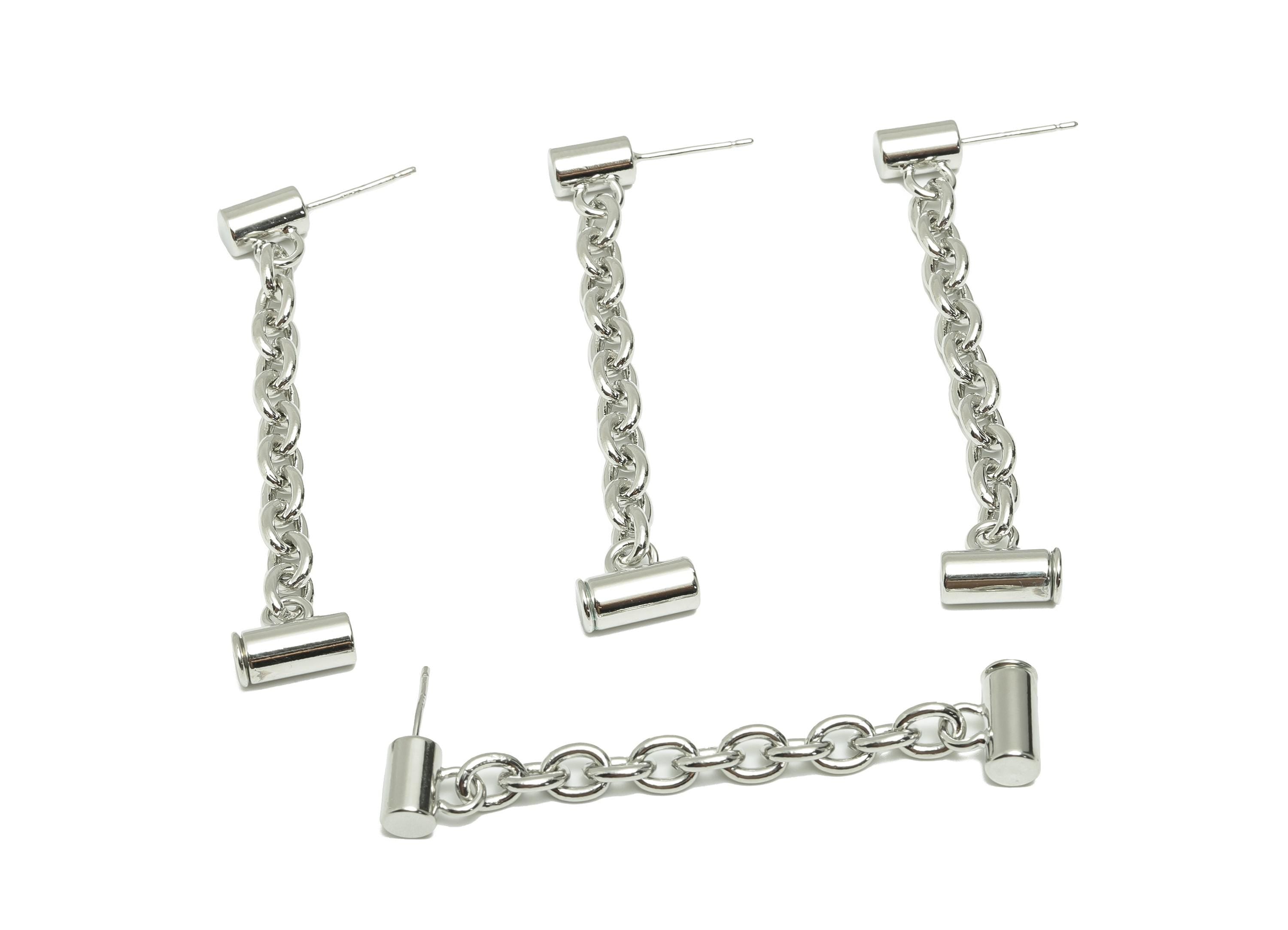 Brass Cylinder Chain Ear - Cylinder Dangle Earring Stopper - White Hanging Chain Earring Post - 18k Real Gold plated - 64x11.3x5mm - RGP8930 - DOMEDBAZAAR