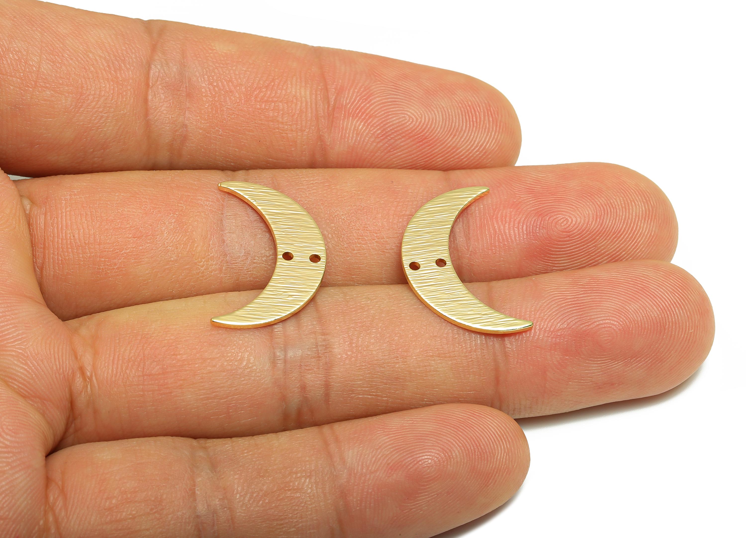 Brass Connector for Ear - Gold Textured Moon Charm for Necklace - Moon Bracelet Connector - 18K Real Gold Plating - 21.5x14.5x0.9mm- RGP8934 - DOMEDBAZAAR