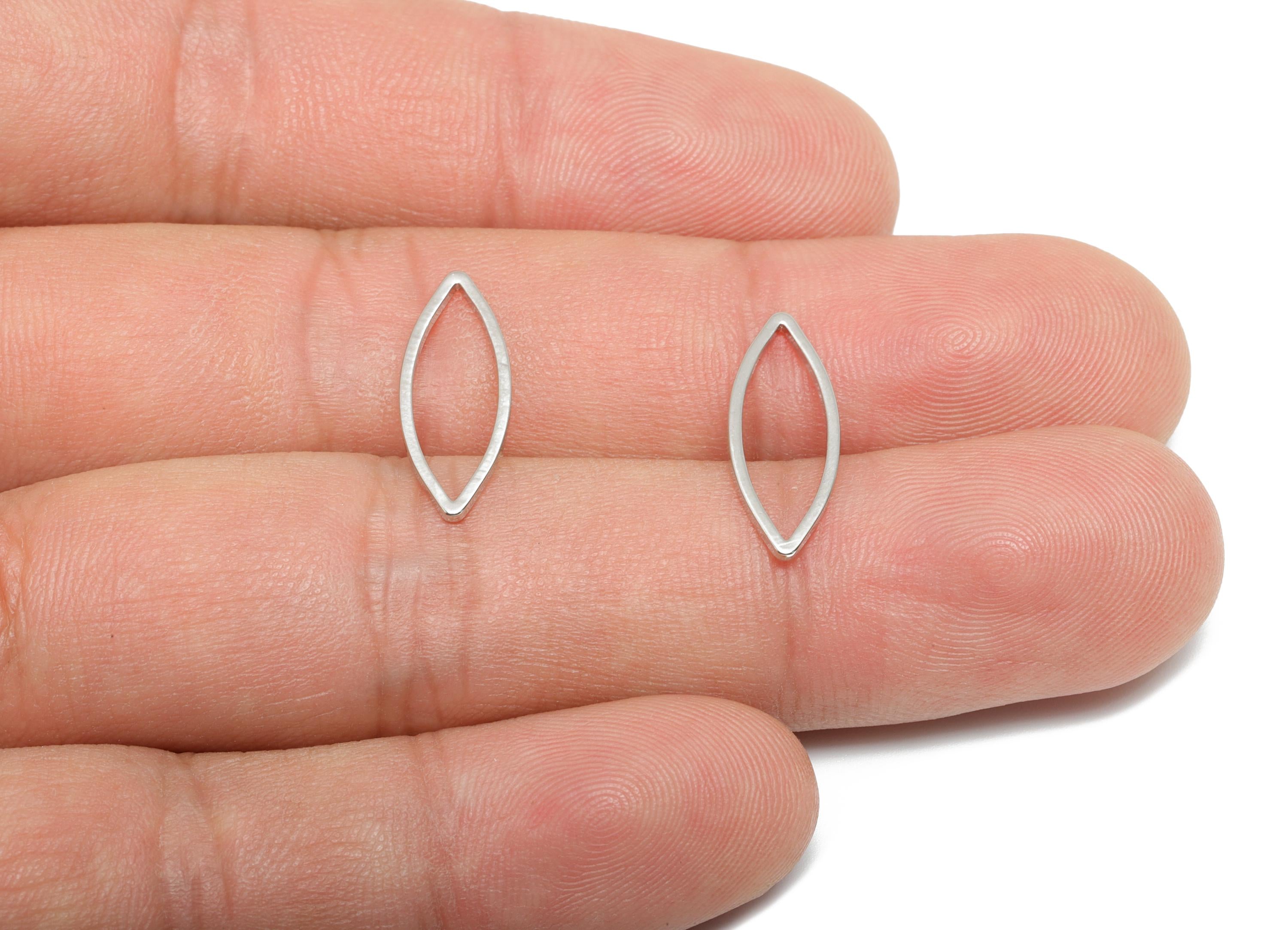 Brass Marquise Earring Charm - Semi Marquise Ring Connector - White Ring for Necklace - 18K Real White Gold Plating - 19x7x0.87mm - RGP8935 - DOMEDBAZAAR