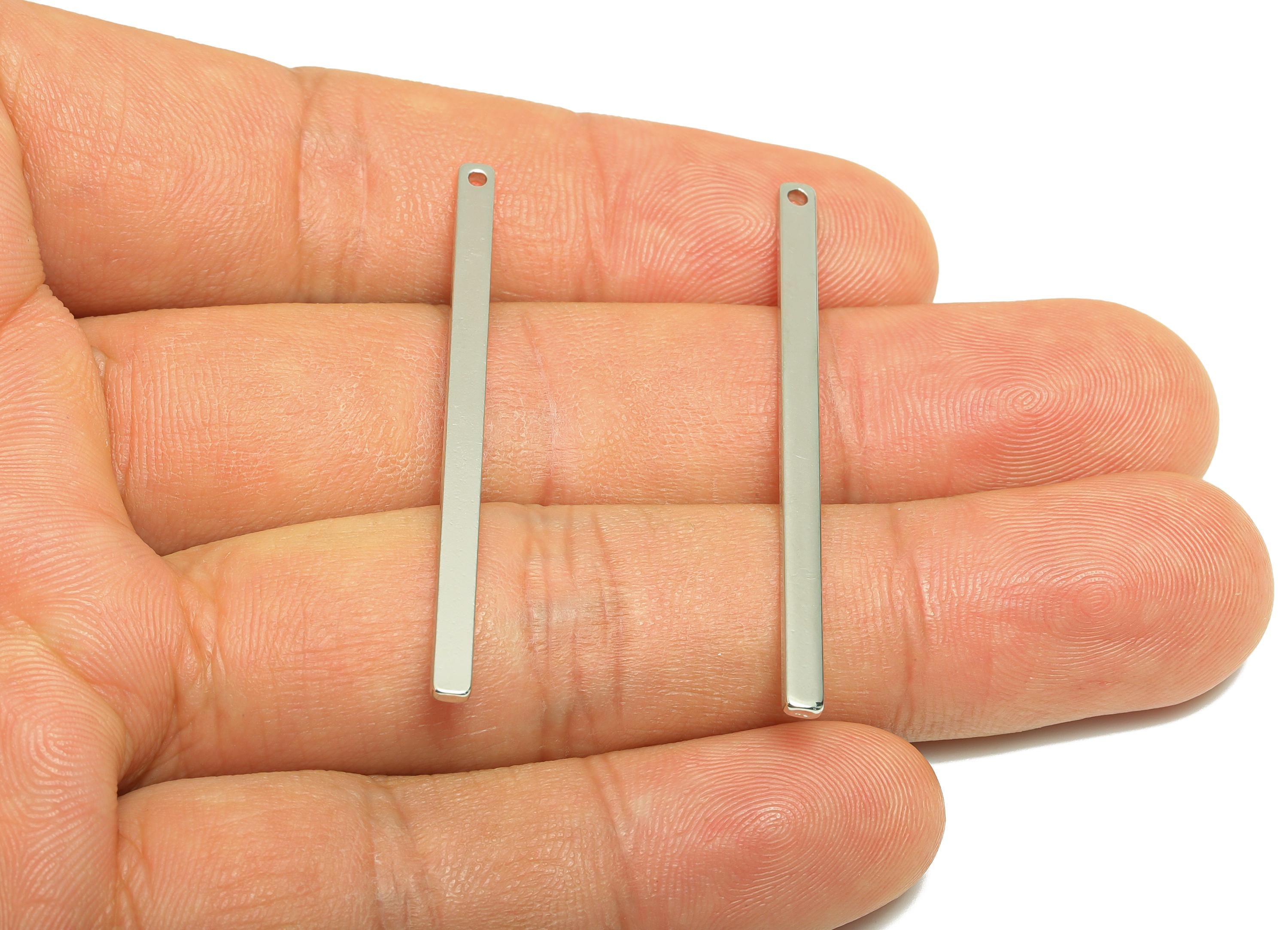 Rectangle Bar Pendant - Brass Minimalist Bracelet Charm - Making Necklace Accessory - 18K Real White Gold Plating - 46.8x2.8x1.26mm- RGP8936 - DOMEDBAZAAR