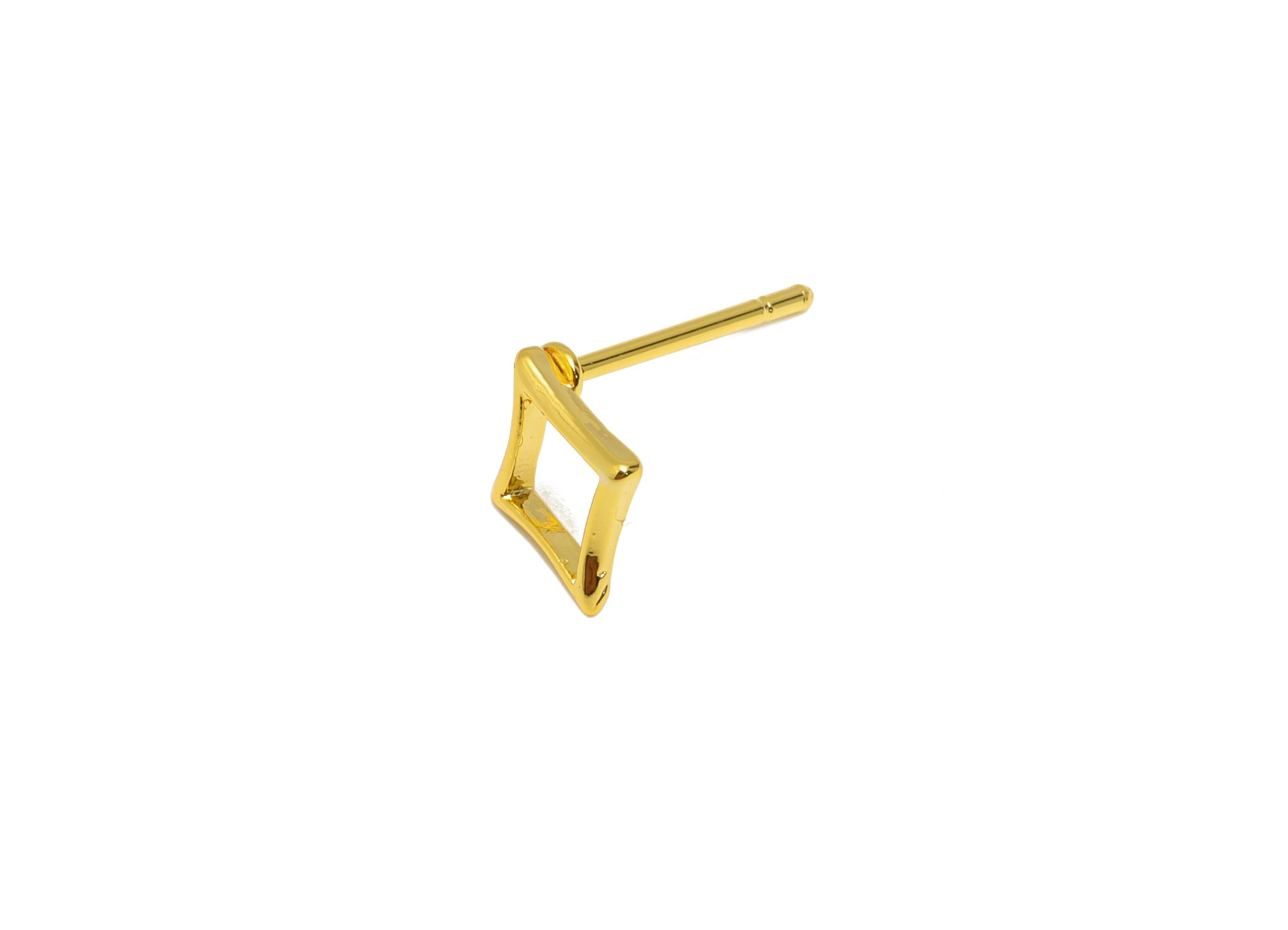Brass Rhombic Earring Stud - Gold Tiny Geometric Ear Post for Girls - Daily Wear Earring - 18K Real Gold Plating - 8.56x8.56x1.07mm- RGP8942 - DOMEDBAZAAR