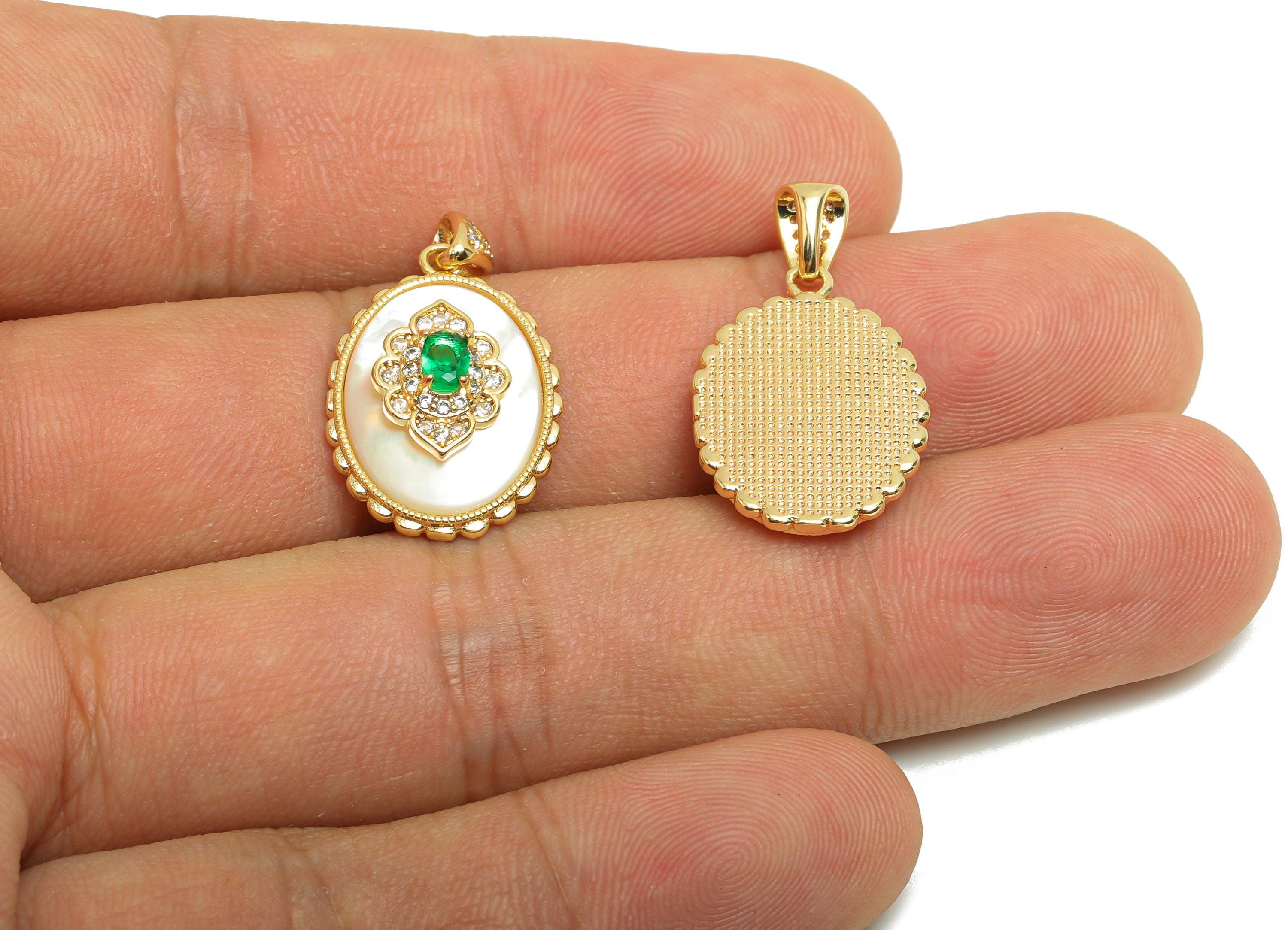 Brass Shell  Earring Charm - Brass Cubic Zircon Charm - Vintage Charm - Shell Zircon Pendant - 18K Real Gold Plated - 26.3x14x6mm - RGP9991 - DOMEDBAZAAR