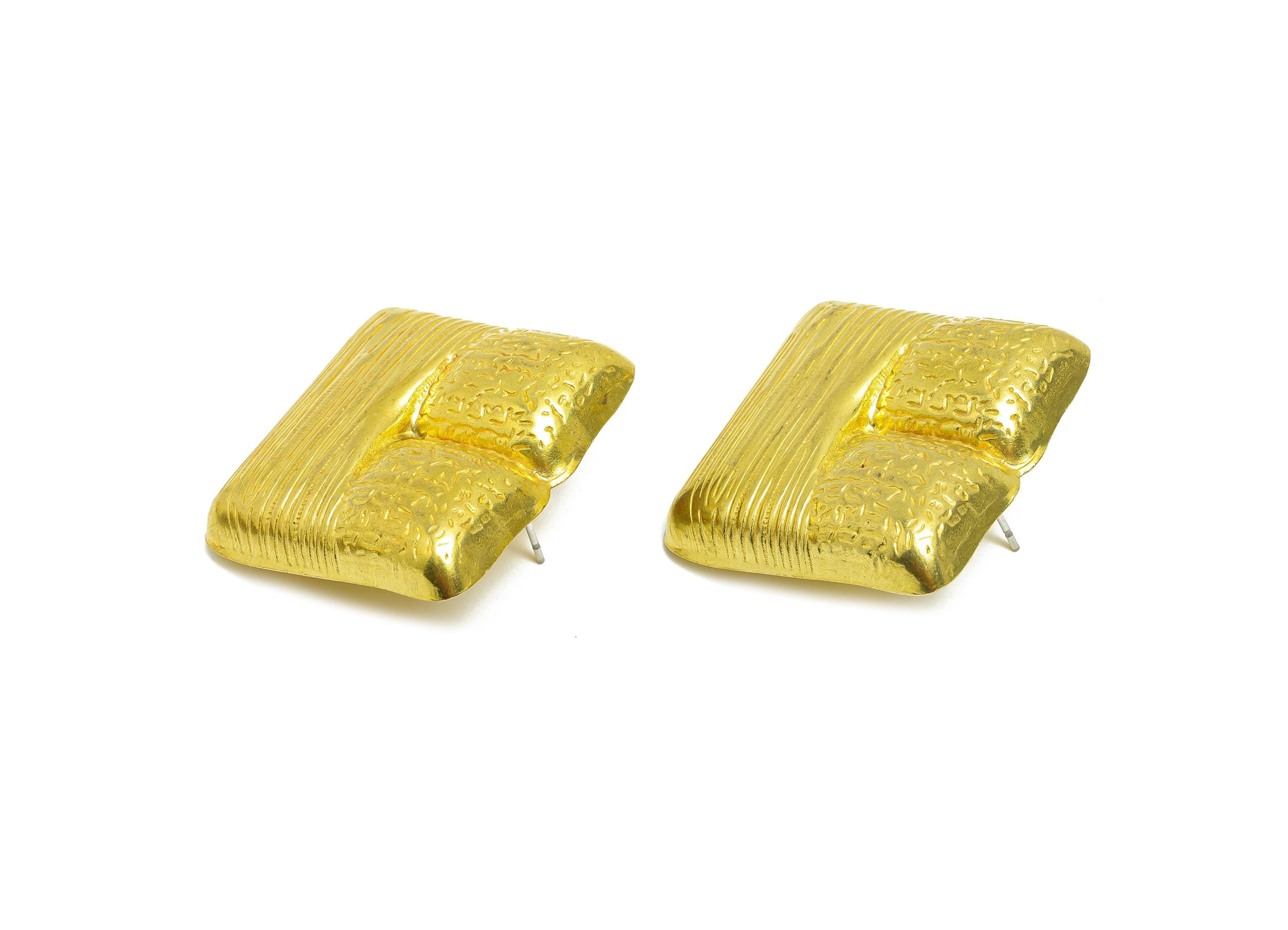 Brass Square Earring Post - Raw Brass Geometry Earring Stud - Brass Textured Geometry Earring Stud - Raw Brass Post - 41x31x4mm - PP10789 - DOMEDBAZAAR