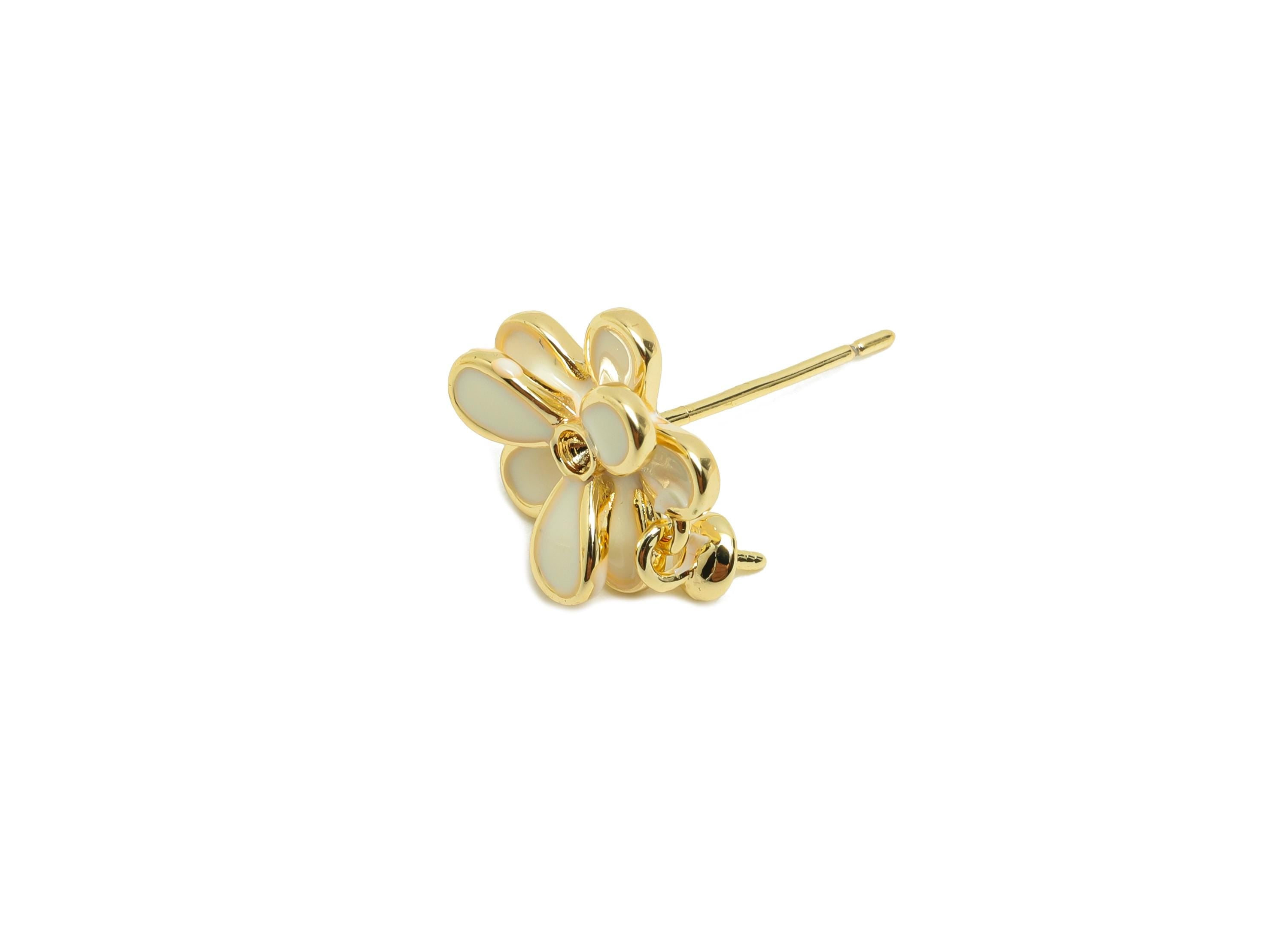 Brass Flower Earring Stud - Brass Enamel Earring Post For Pearl  - Gold Jewelry -925 Silver Post - 18K Real Gold Plated - 14x11x4mm -RGP9979 - DOMEDBAZAAR
