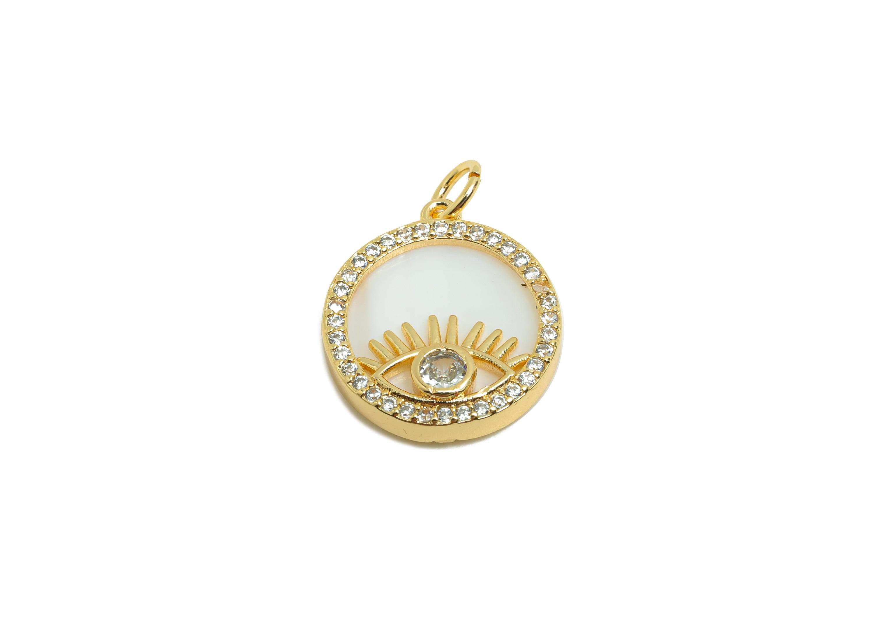 Brass Shell  Earring Charm - Brass Eye Cubic Zircon Charm - Vintage Charm - Shell Zircon Pendant - 18K Real Gold Plated - 20x15x3mm -RGP9968 - DOMEDBAZAAR