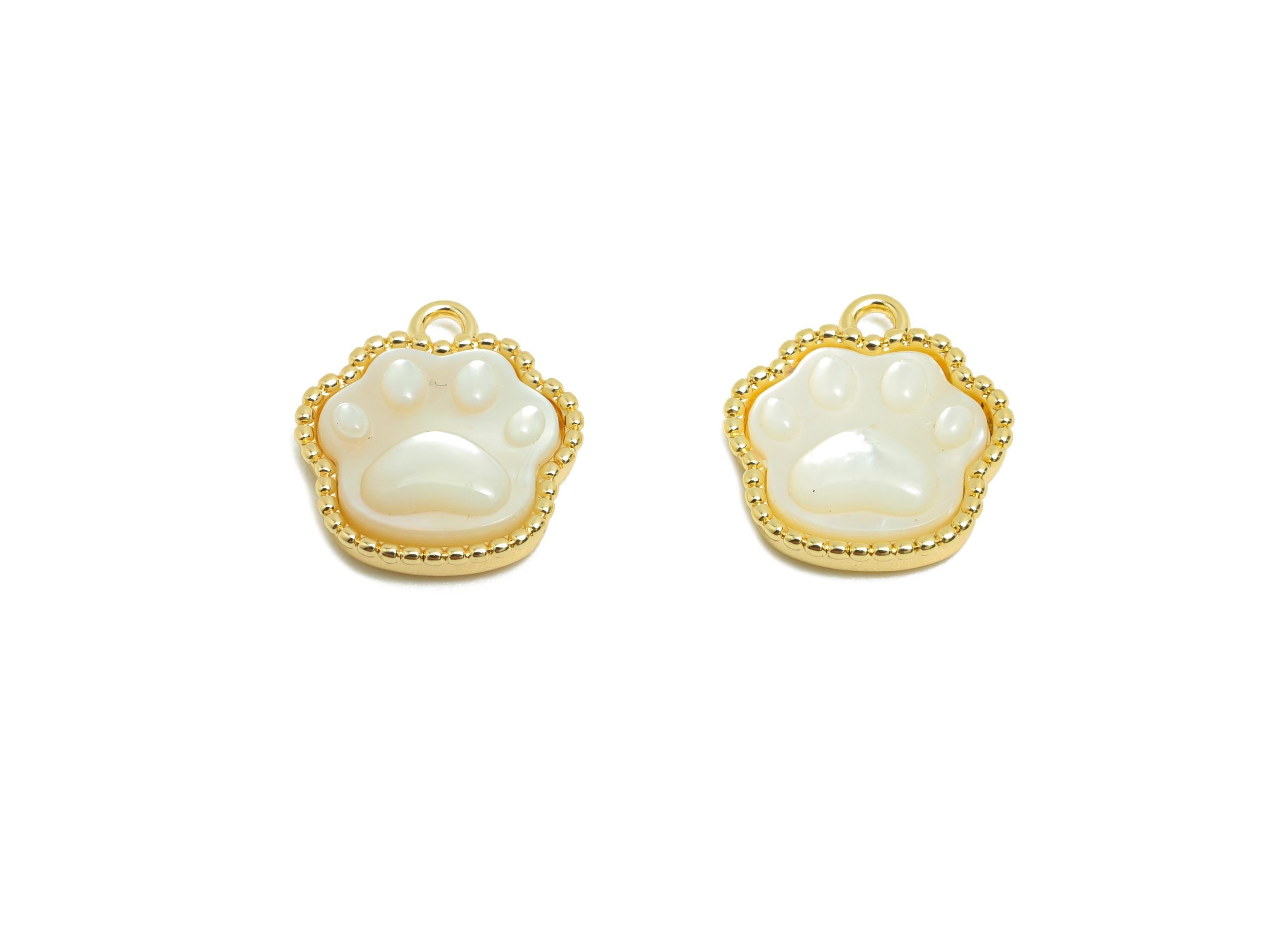 Brass Shell Earring Charm - Brass Cat&#39;s Paw Shell  Charm - Paw Vintage Charm Zircon Pendant - 18K Real Gold Plated - 13.8x12x3mm - RGP10001 - DOMEDBAZAAR