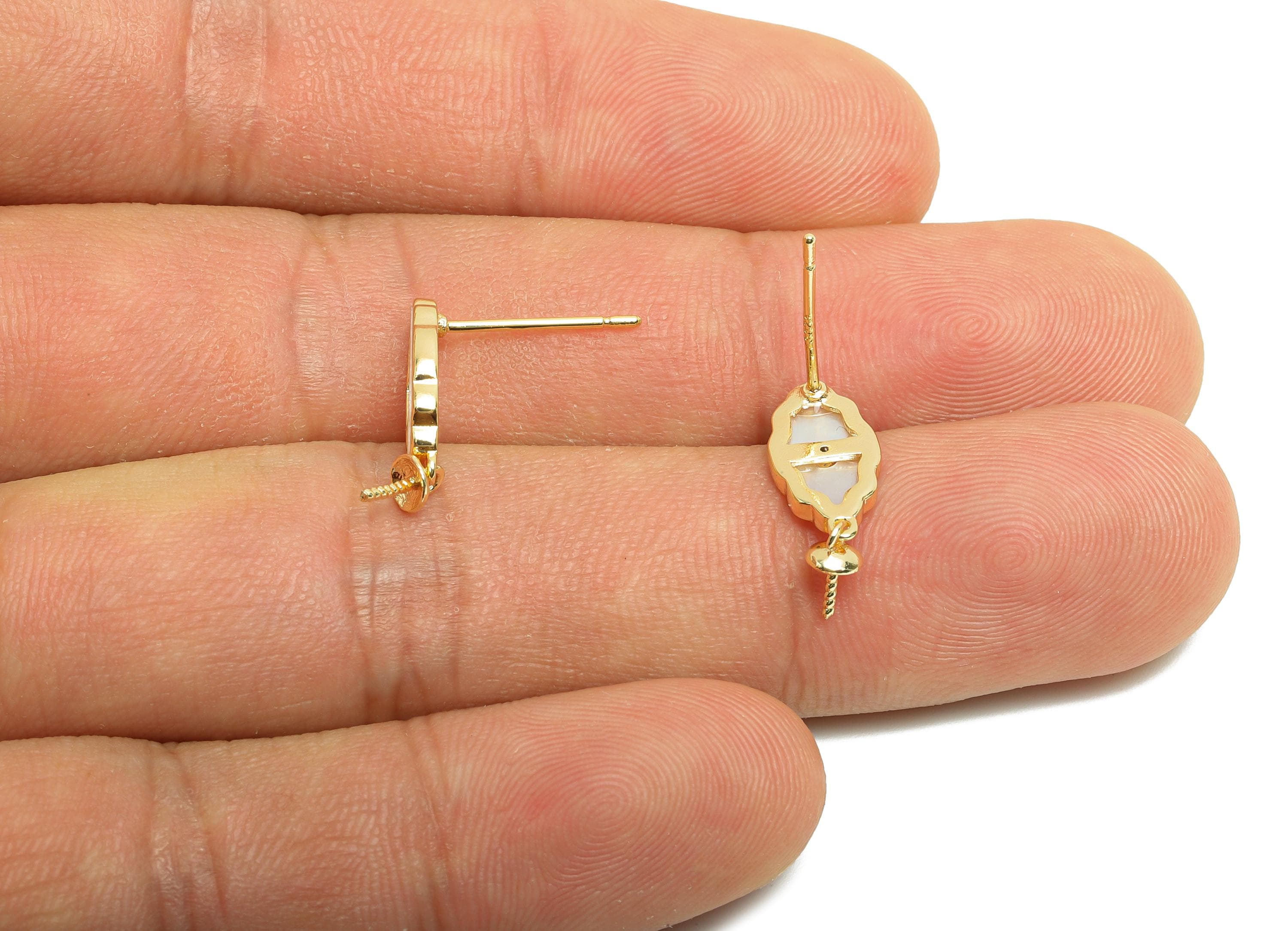 Brass Shell Earring Stud - Brass Cloud Earring Post For Pearl - Gold Jewelry - Silver Post - 18K Real Gold Plating - 18x6.58x3.1mm - RGP9982 - DOMEDBAZAAR