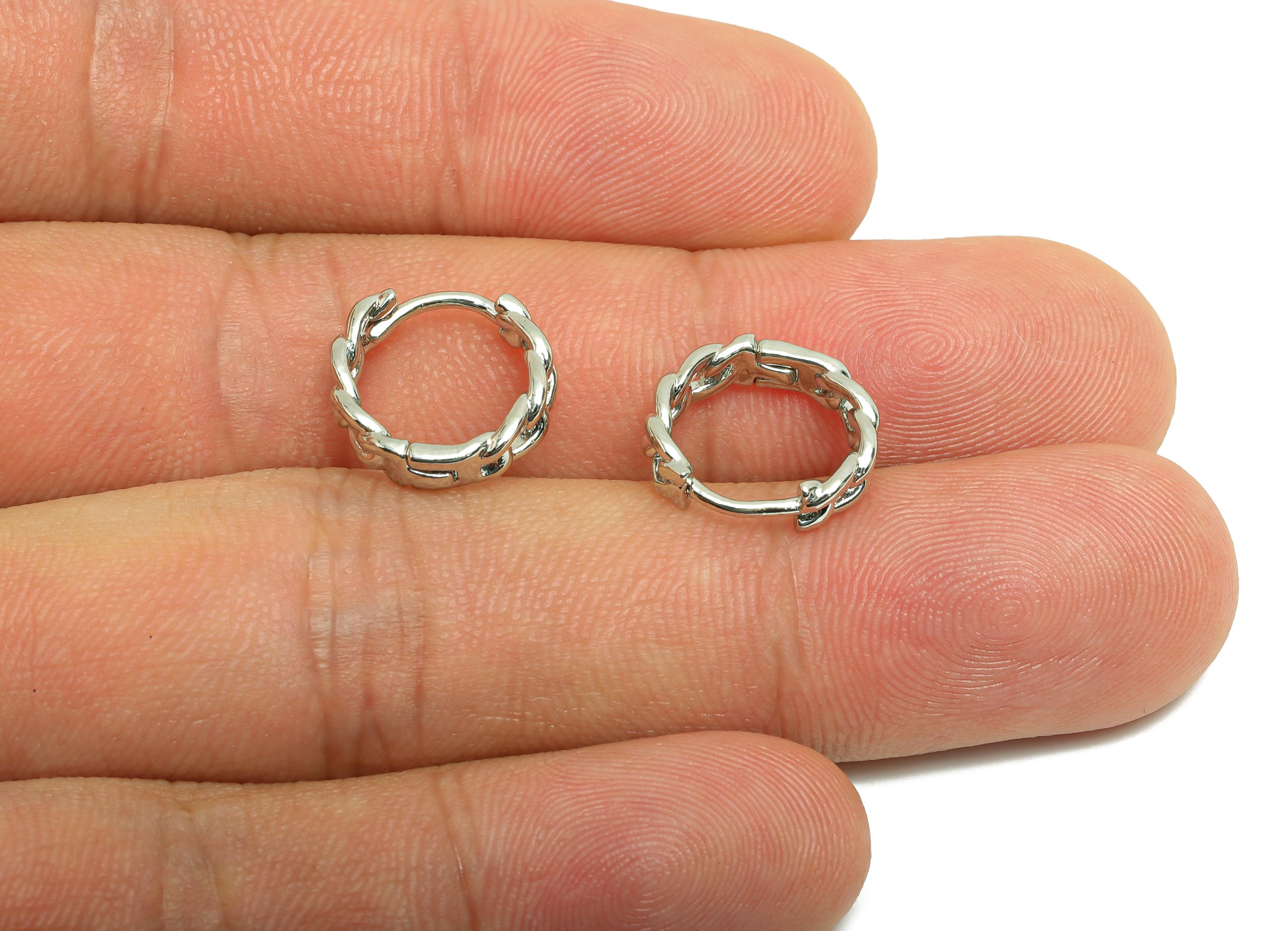 Brass Chain Hoop Earring - White Huggie Earring for Women - Daily Wear Earring - 18K Real White Gold Plating - 12.24x13.36x1.67mm - RGP8583 - DOMEDBAZAAR