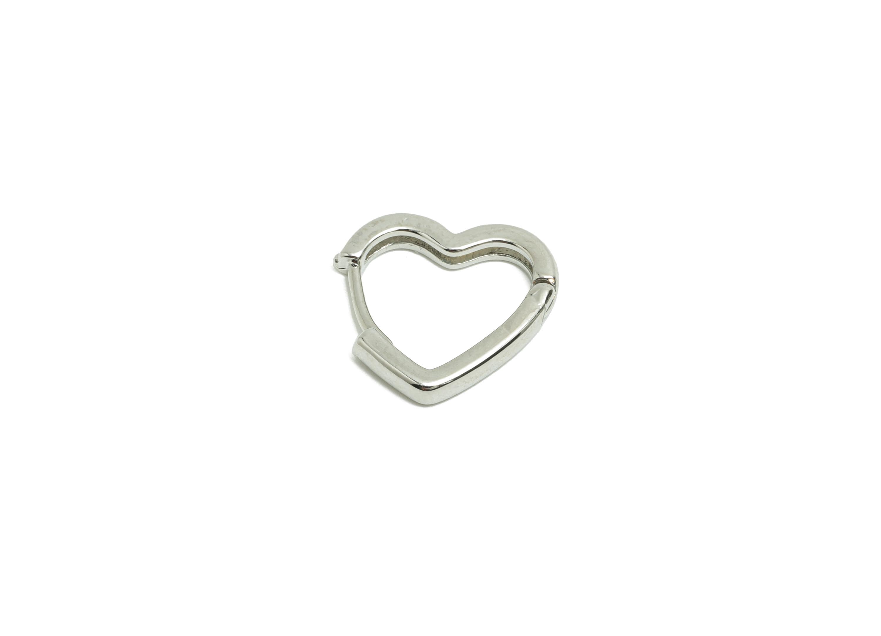 Brass Heart Hoop Earring - White Huggie Earring for Girls - Valentine&#39;s Day Earring - 18K Real White Gold Plated - 13.3x16.12x2.41mm-RGP8584 - DOMEDBAZAAR