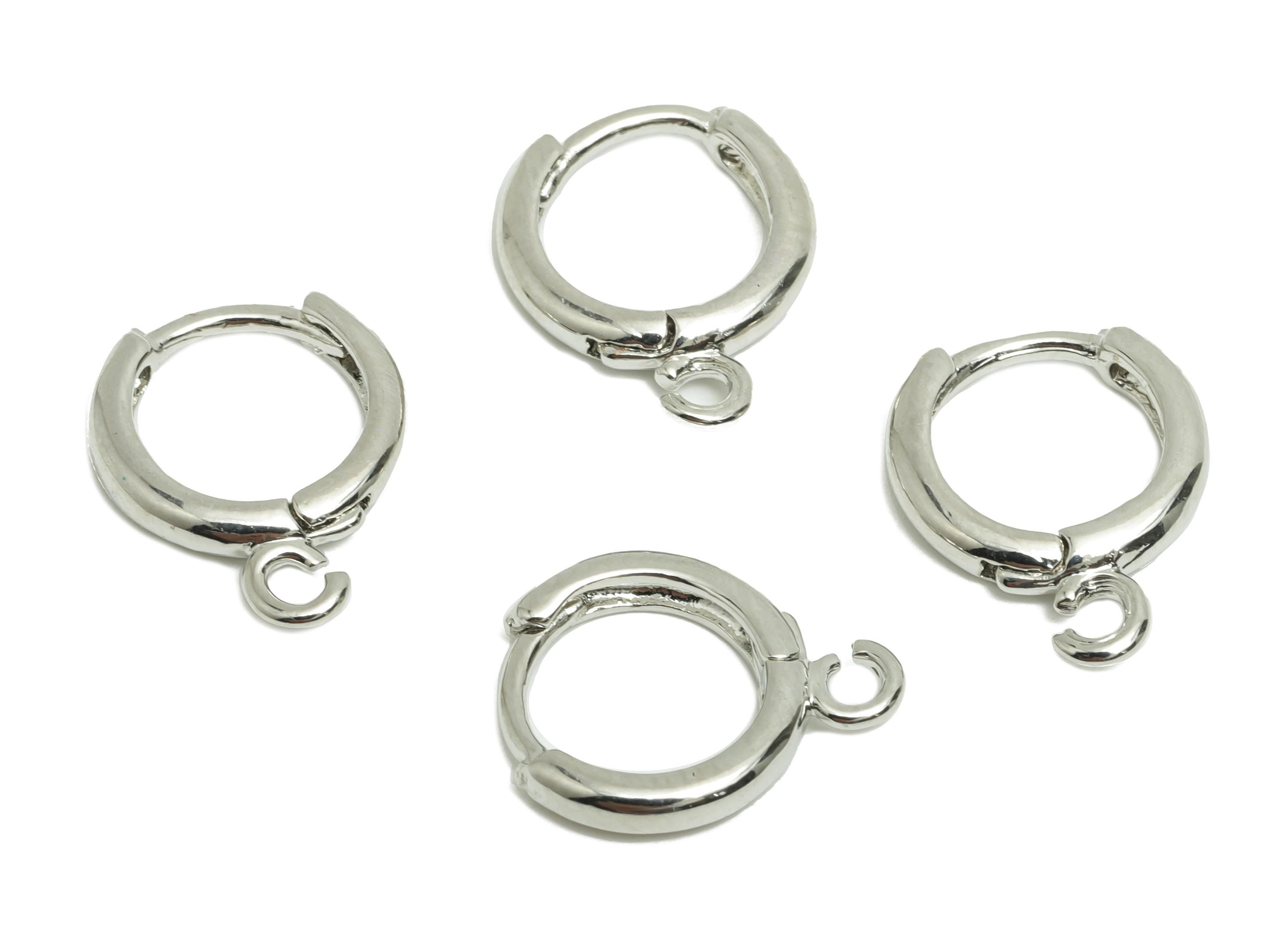 Brass Round Hoop Earring - White Huggie Earring for Girls - Daily Wear Earring - 18K Real White Gold Plating - 14.2x11.8x2.3mm - RGP8586 - DOMEDBAZAAR