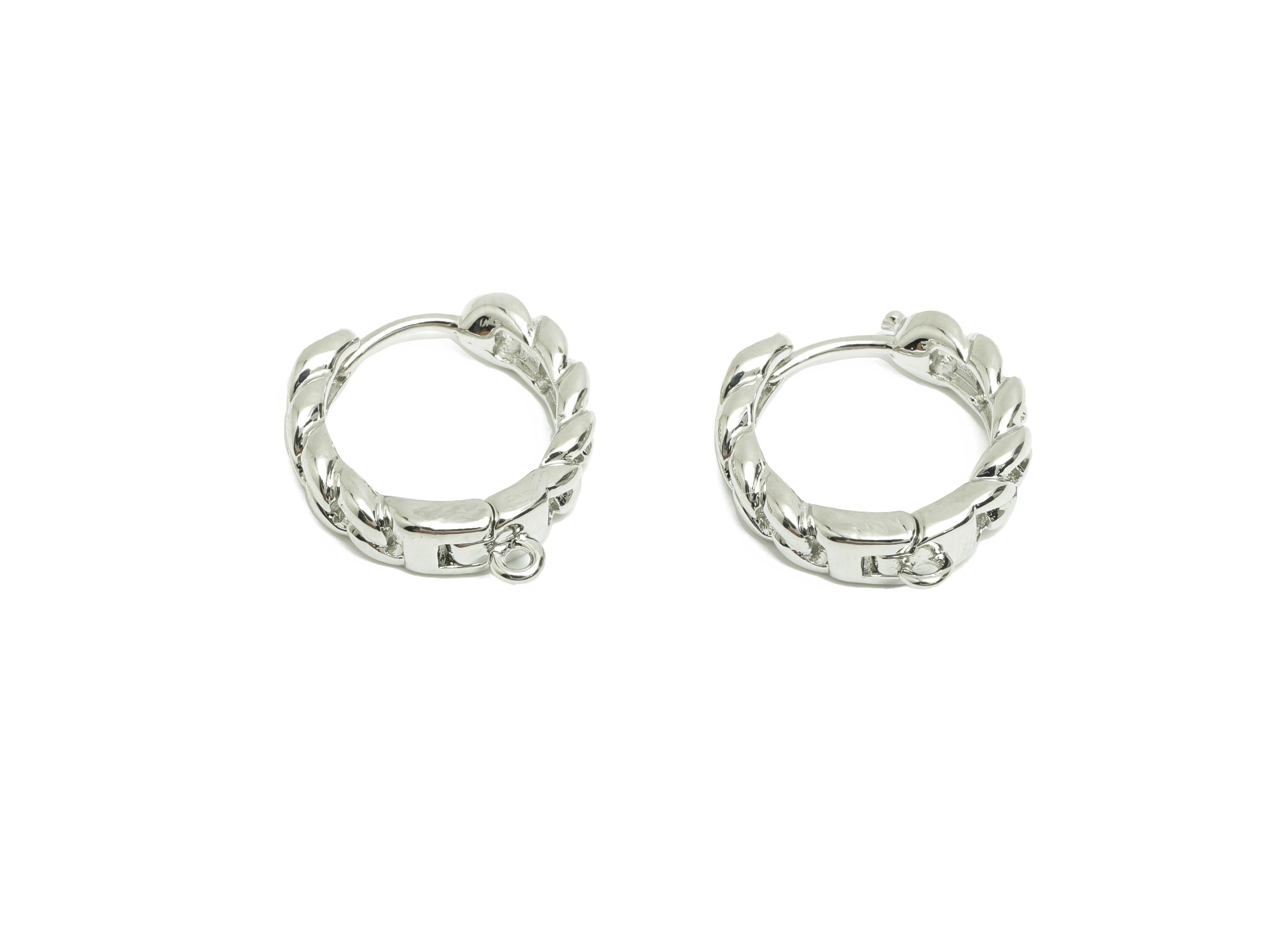 Brass Chain Hoop Earring - White Huggie Earring for Women - Daily Wear Earring with Loop - 18K Real White Gold Plated- 20x17.16x4mm- RGP8587 - DOMEDBAZAAR
