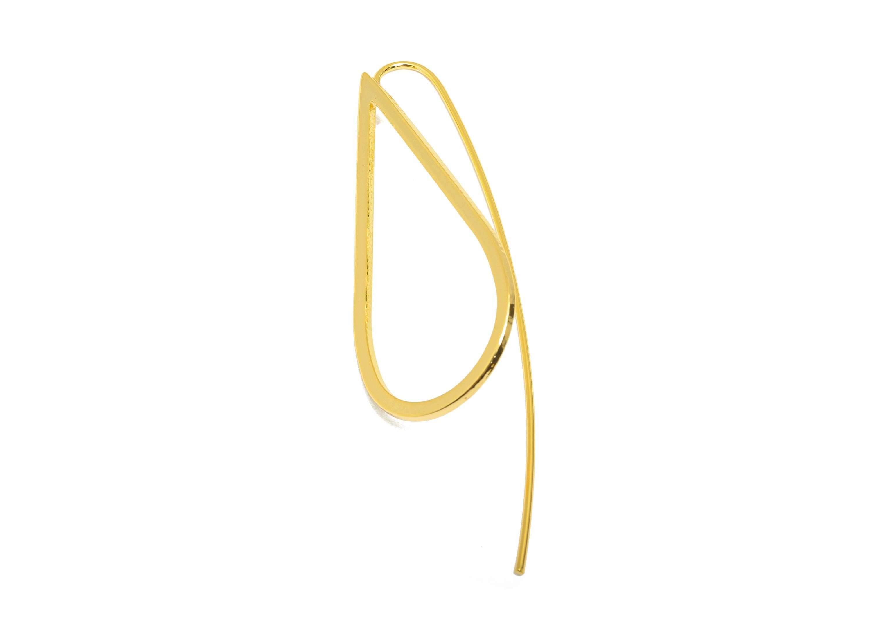 Brass Teardrop Earring - Gold Minimalist Earring Wire for Woman&#39;s - Geometry Drop Earring Wire - 18K Real Gold Plating - 55x18x1mm - RGP8943 - DOMEDBAZAAR