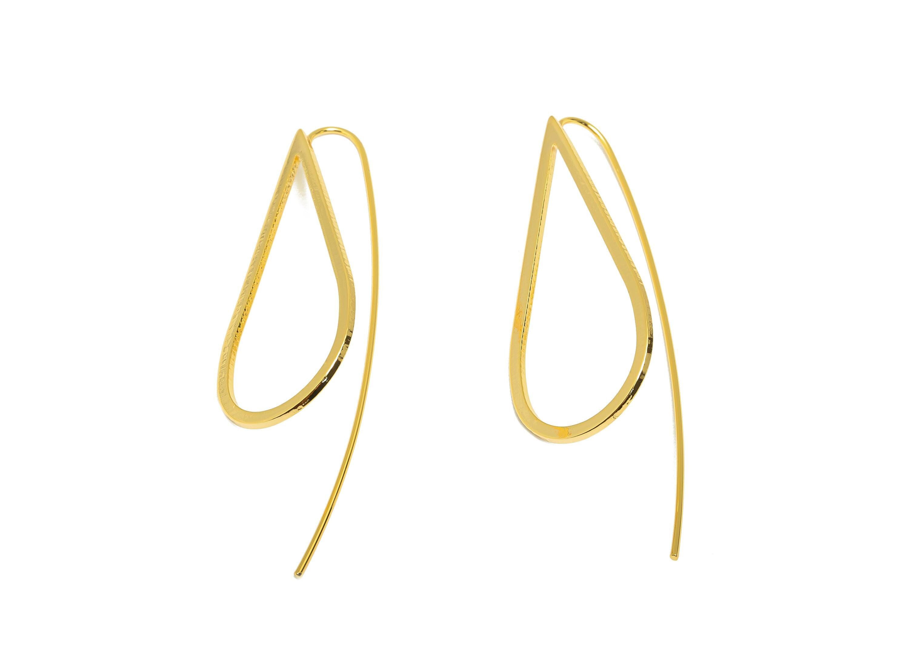 Brass Teardrop Earring - Gold Minimalist Earring Wire for Woman&#39;s - Geometry Drop Earring Wire - 18K Real Gold Plating - 55x18x1mm - RGP8943 - DOMEDBAZAAR