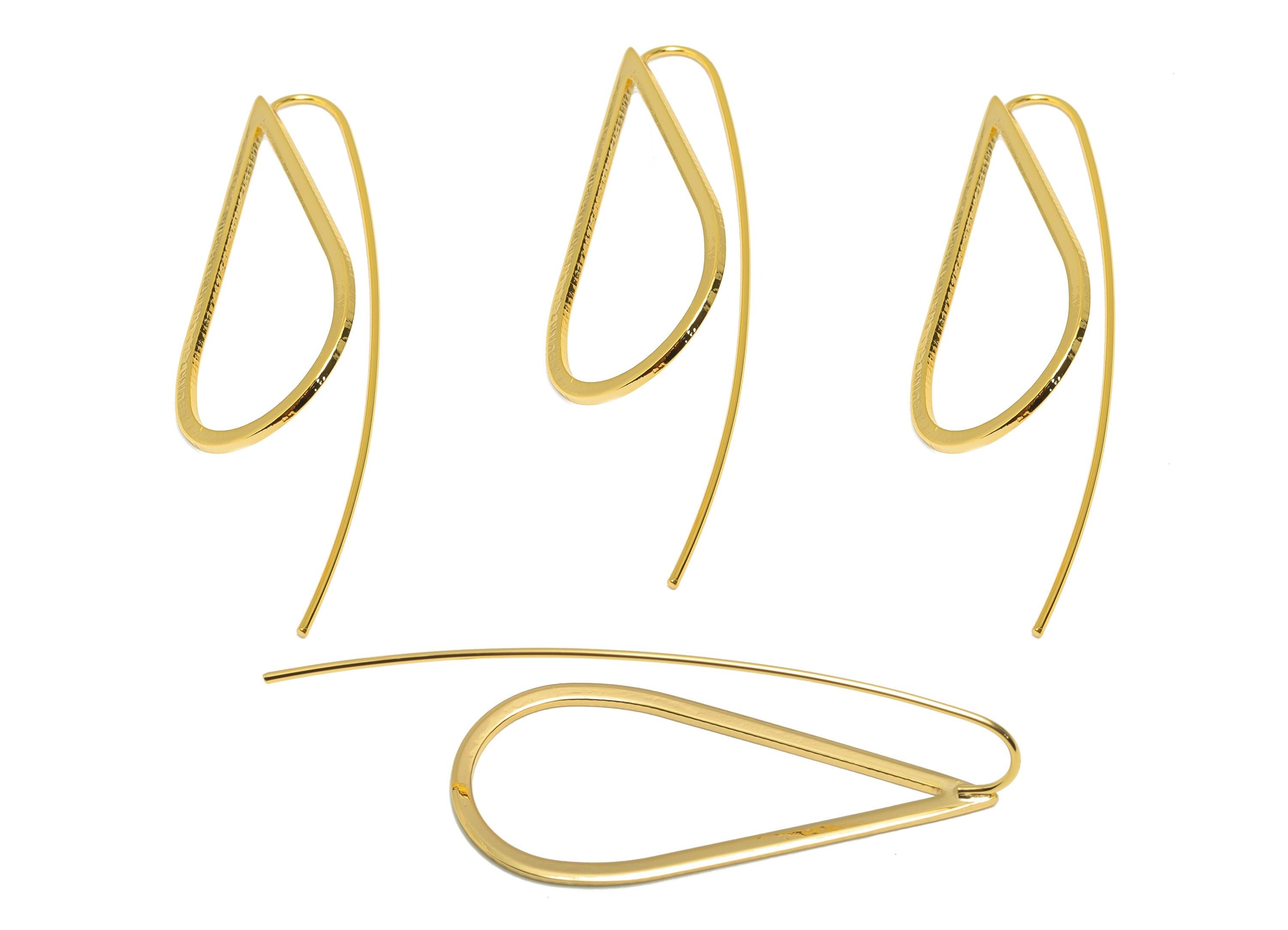 Brass Teardrop Earring - Gold Minimalist Earring Wire for Woman&#39;s - Geometry Drop Earring Wire - 18K Real Gold Plating - 55x18x1mm - RGP8943 - DOMEDBAZAAR