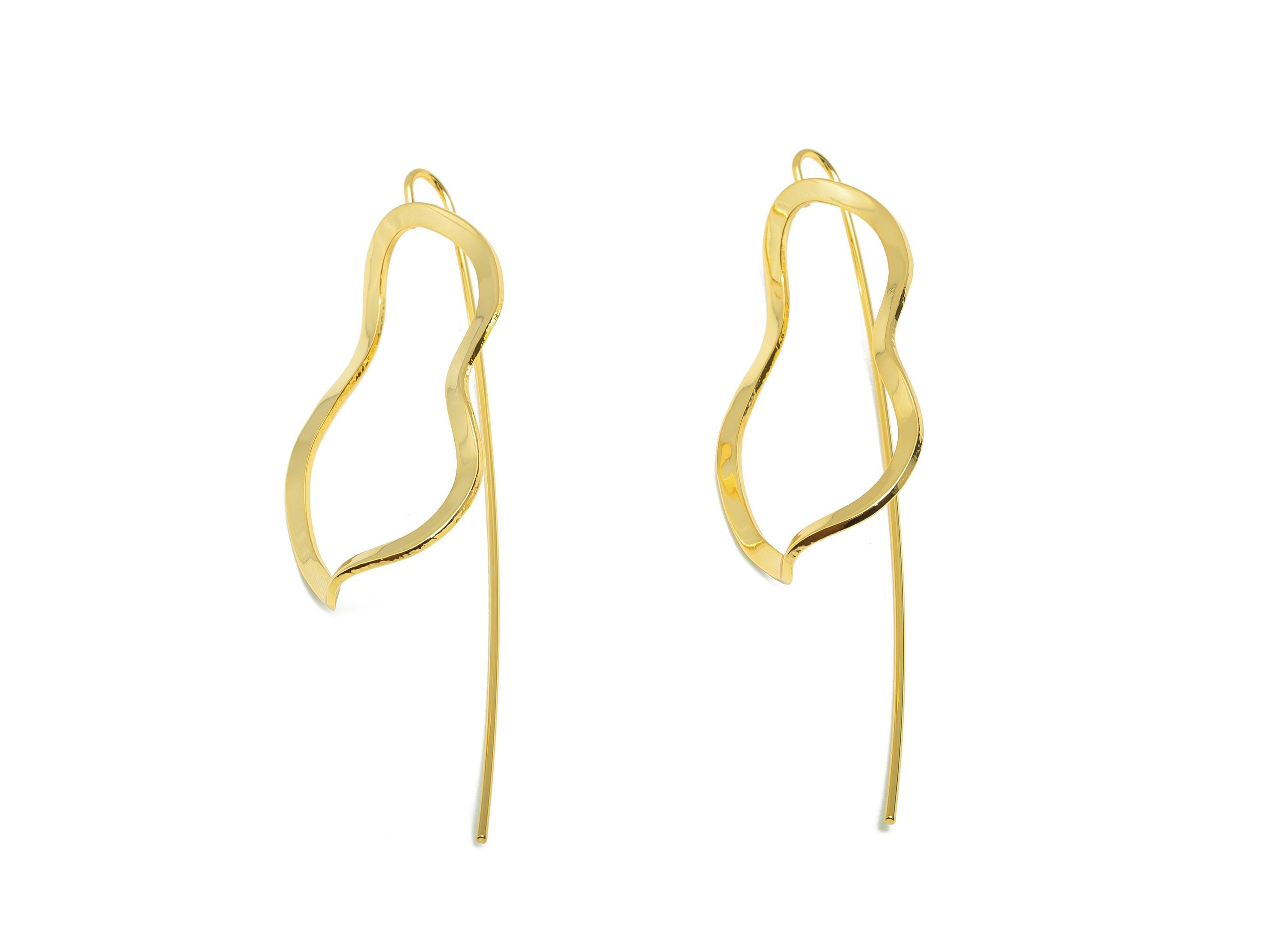 Brass Irregular Ear Wire - Gold Minimalist Earring Wire for Woman&#39;s - Wave Earring Wire - 18K Real Gold Plating - 55x18.55x0.92mm - RGP8945 - DOMEDBAZAAR
