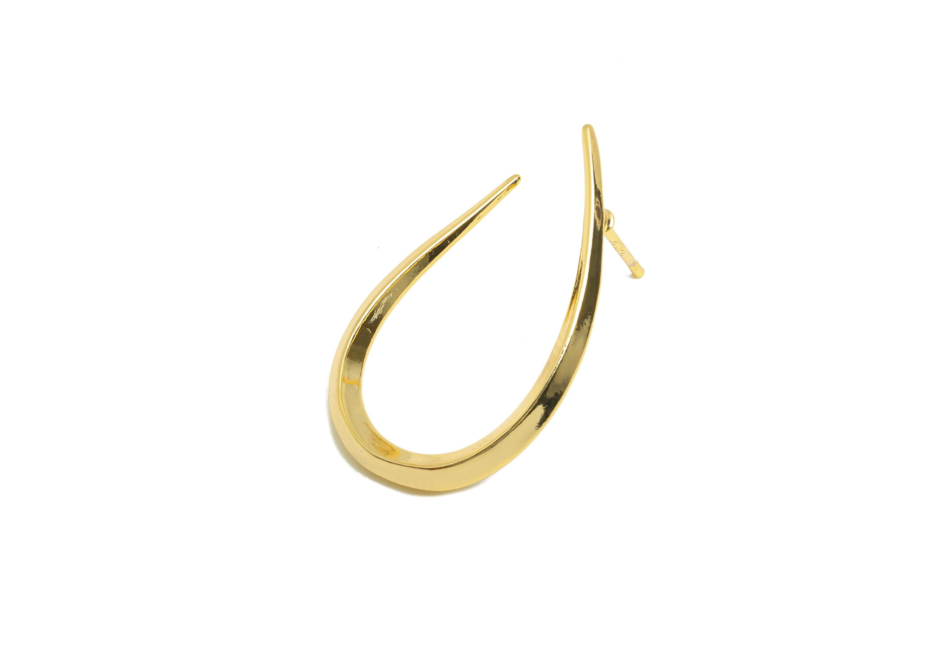 Brass Teardrop Earring - Gold Geometric Ear Post for Girls - Open Drop Daily Wear Earring - 18K Real Gold Plating -26.89x16.72x2.4mm-RGP8951 - DOMEDBAZAAR