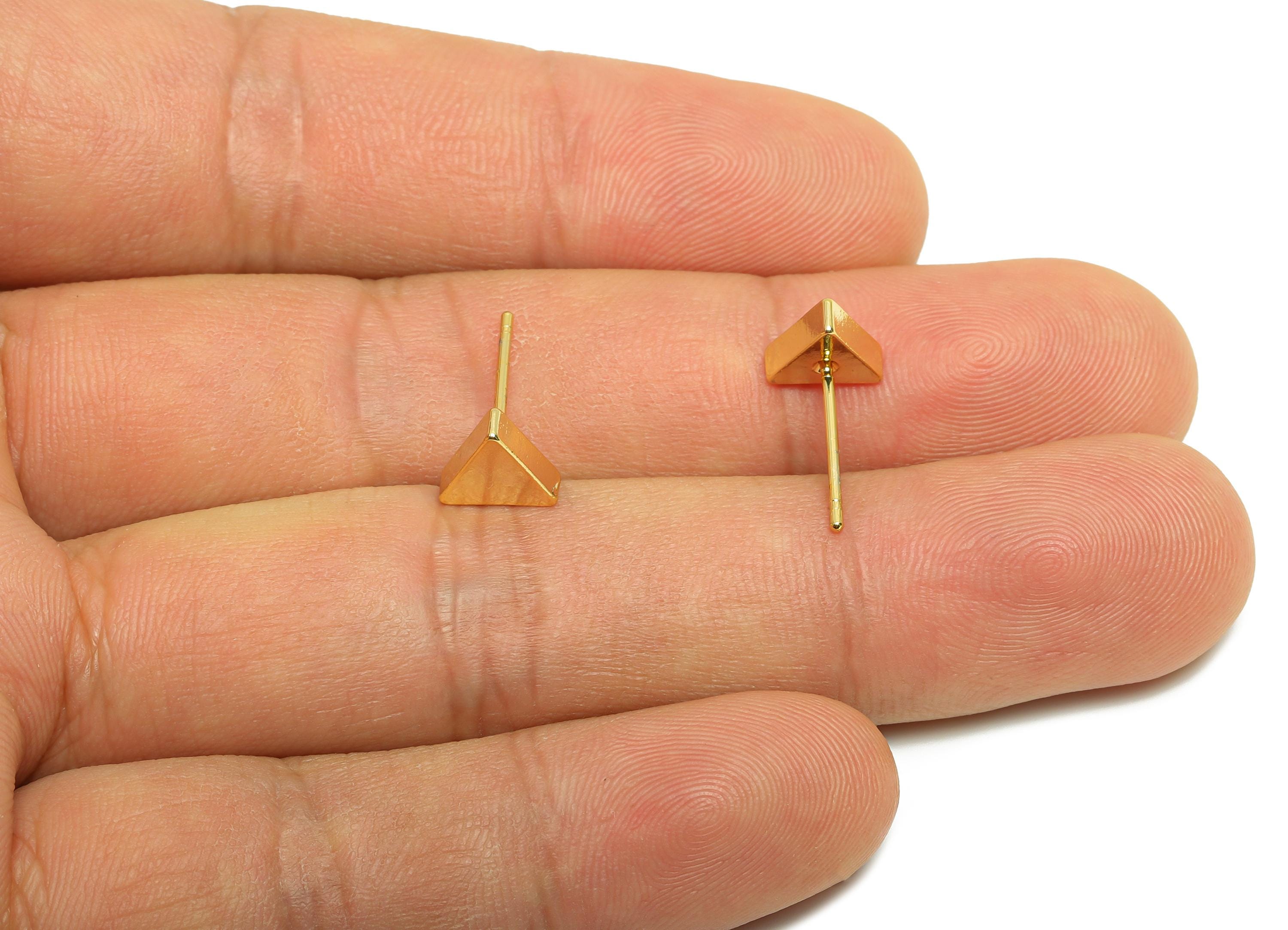 Brass Tiny Triangle Earring - Gold Minimalist Ear Post for Girls - Triangle Daily Wear Earring - 18K Real Gold Plating - 7x7x2.5mm - RGP8952 - DOMEDBAZAAR