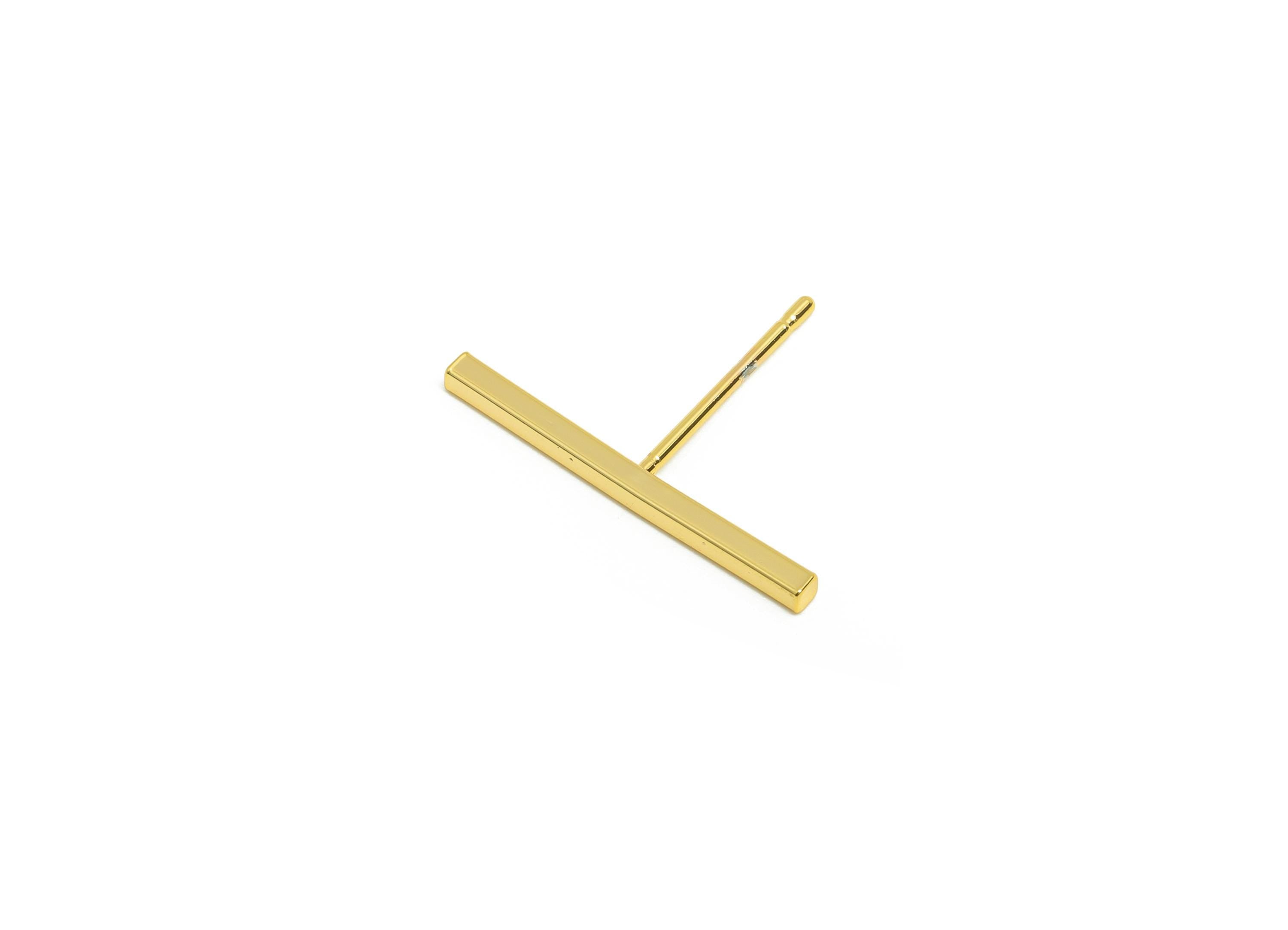 Brass Bar Earring Stud - Minimalist Earring Post for Woman - Gold Tone Bar Daily Wear Earring - 18K Real Gold Plating - 20x1.5mm - RGP8958 - DOMEDBAZAAR