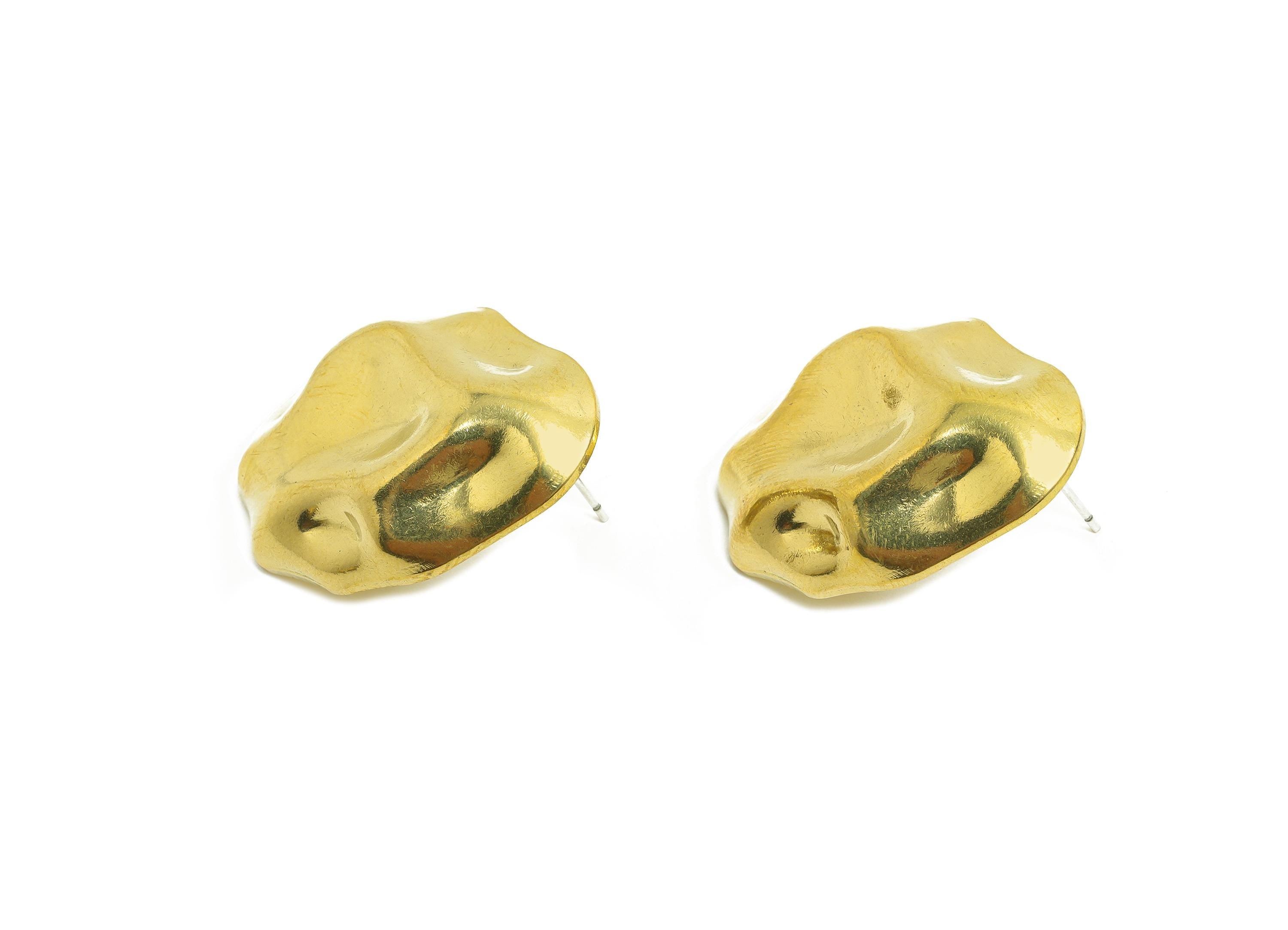 Brass Abstract Earring Stud - Raw Brass Sculpted Organic Earring Post - Textured Unique Stud - Abstract Jewelry - 30x22x5mm-PP10800 - DOMEDBAZAAR