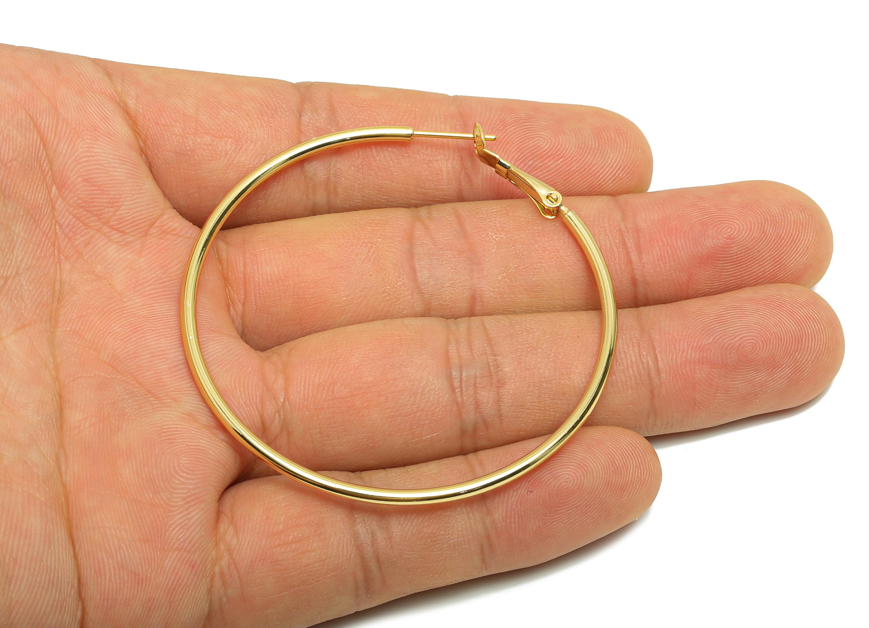 Brass Circle Hoop Earring - Gold Minimalist Huggie Earring - Huge Round Daily Wear Earring - 18K Real Gold Plated- 57.91x55.3x1.98mm-RGP8962 - DOMEDBAZAAR