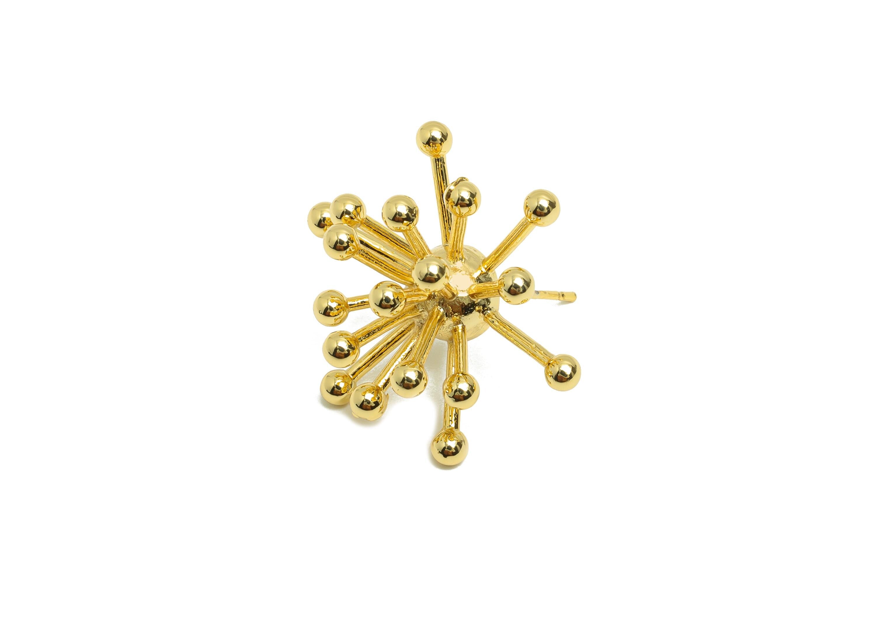 Brass Starburst Earring - Spikes Earring Stud for Women - Gold Sea Urchin Earring Post - 18K Real Gold Plating - 28.5x12.24x2.97mm - RGP8966 - DOMEDBAZAAR