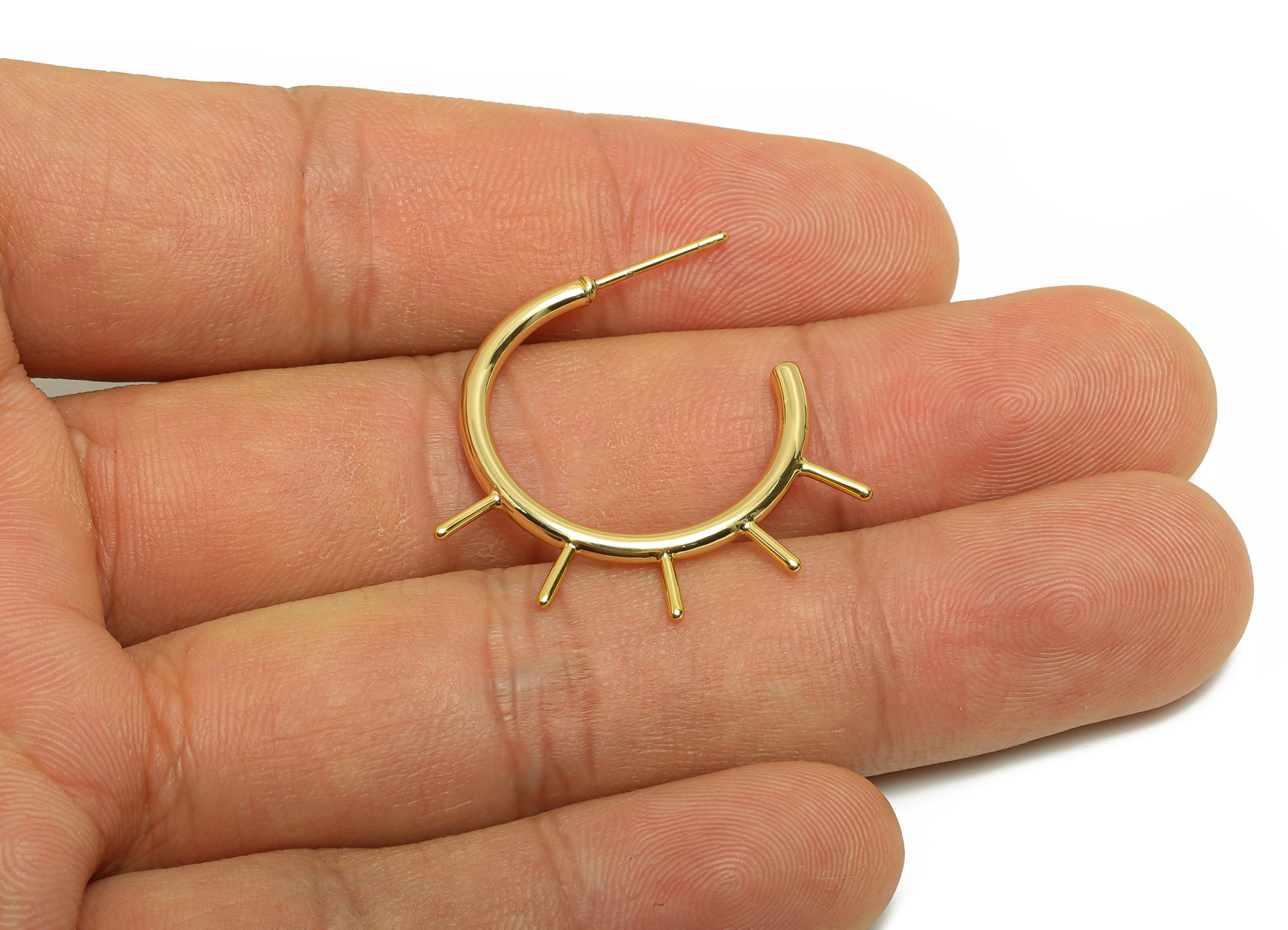 Brass Spiked Earring - Minimalist C Hoop Earring Stud - Gold Open Circle Earring Post - 18K Real Gold Plating - 28.72x7.87x2.08mm - RGP8968 - DOMEDBAZAAR