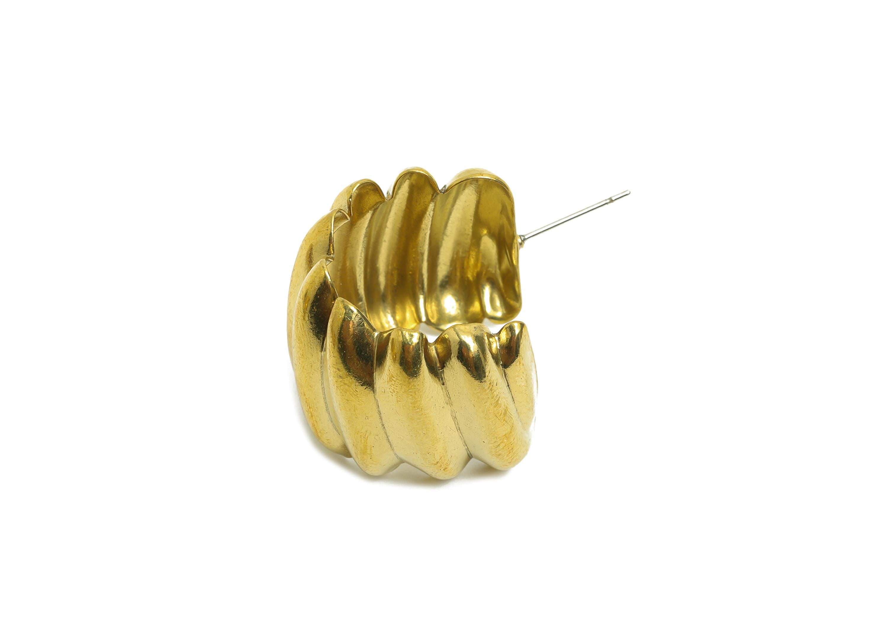 Bold Twisted Hoop Earring - Raw Brass Chunky Hoop Earring with Curved Detailing - Twisted Hoop Earring - Bold Jewelry - 26x22x23mm - PP10795 - DOMEDBAZAAR