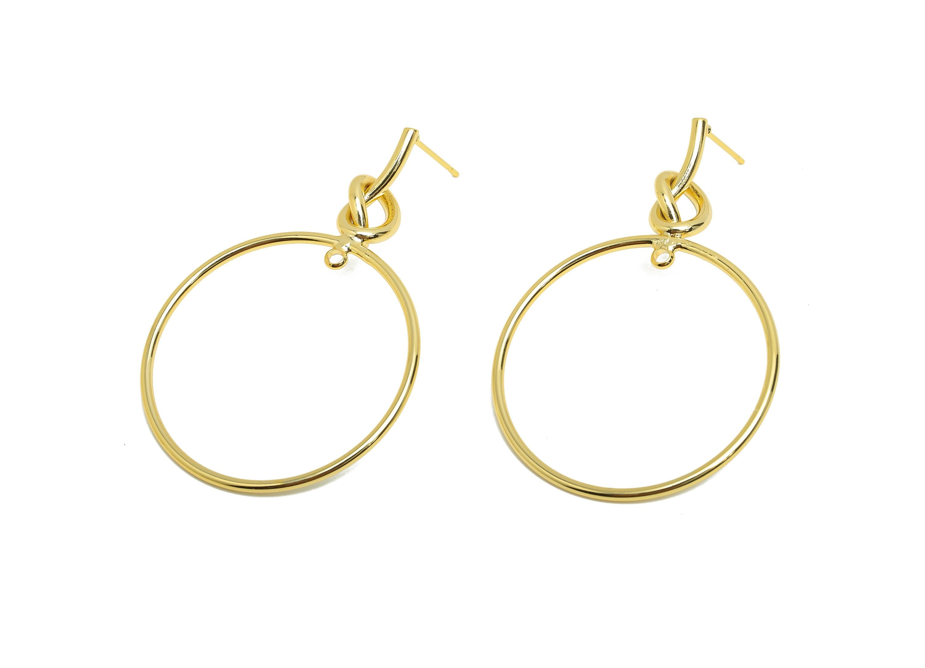 Brass Circle Earring Stud - Knot Round Earring Post for Woman&#39;s - Gold Daily Wear Earring - 18K Real Gold Plating -52.2x35.18x1.5mm -RGP8695 - DOMEDBAZAAR