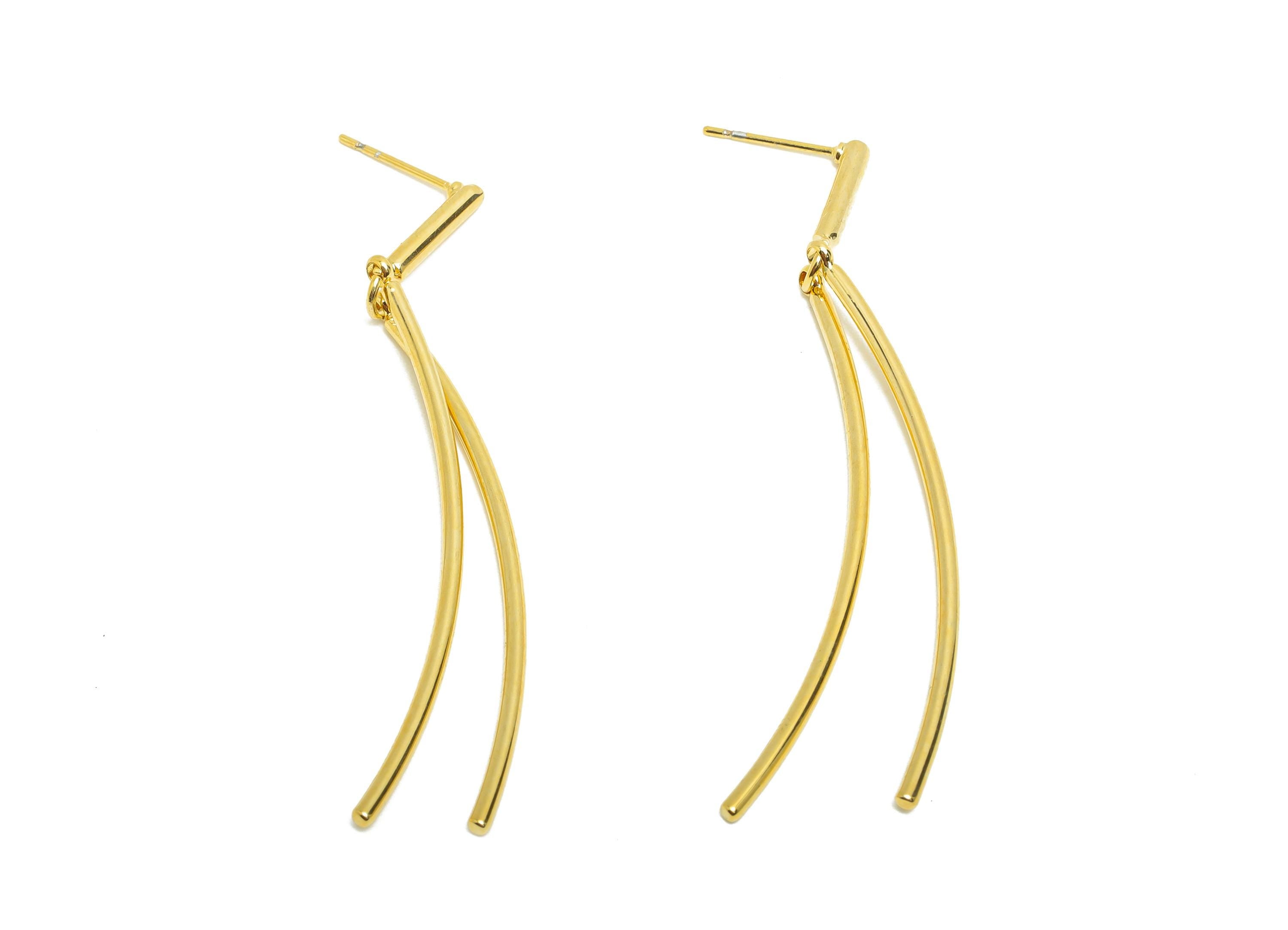 Brass Bar Earring Stud - Curved Bar Earring Post for Woman&#39;s - Gold Daily Wear Dangle Ear - 18K Real Gold Plating-29.13x12.36x1.97mm-RGP8699 - DOMEDBAZAAR