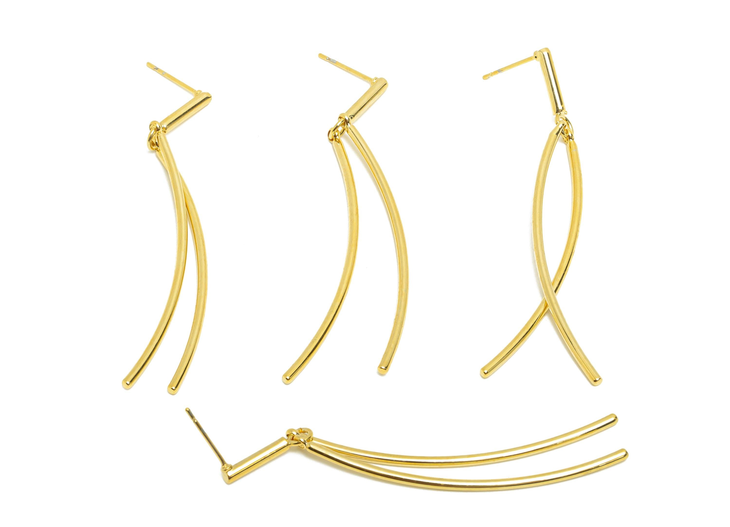 Brass Bar Earring Stud - Curved Bar Earring Post for Woman&#39;s - Gold Daily Wear Dangle Ear - 18K Real Gold Plating-29.13x12.36x1.97mm-RGP8699 - DOMEDBAZAAR