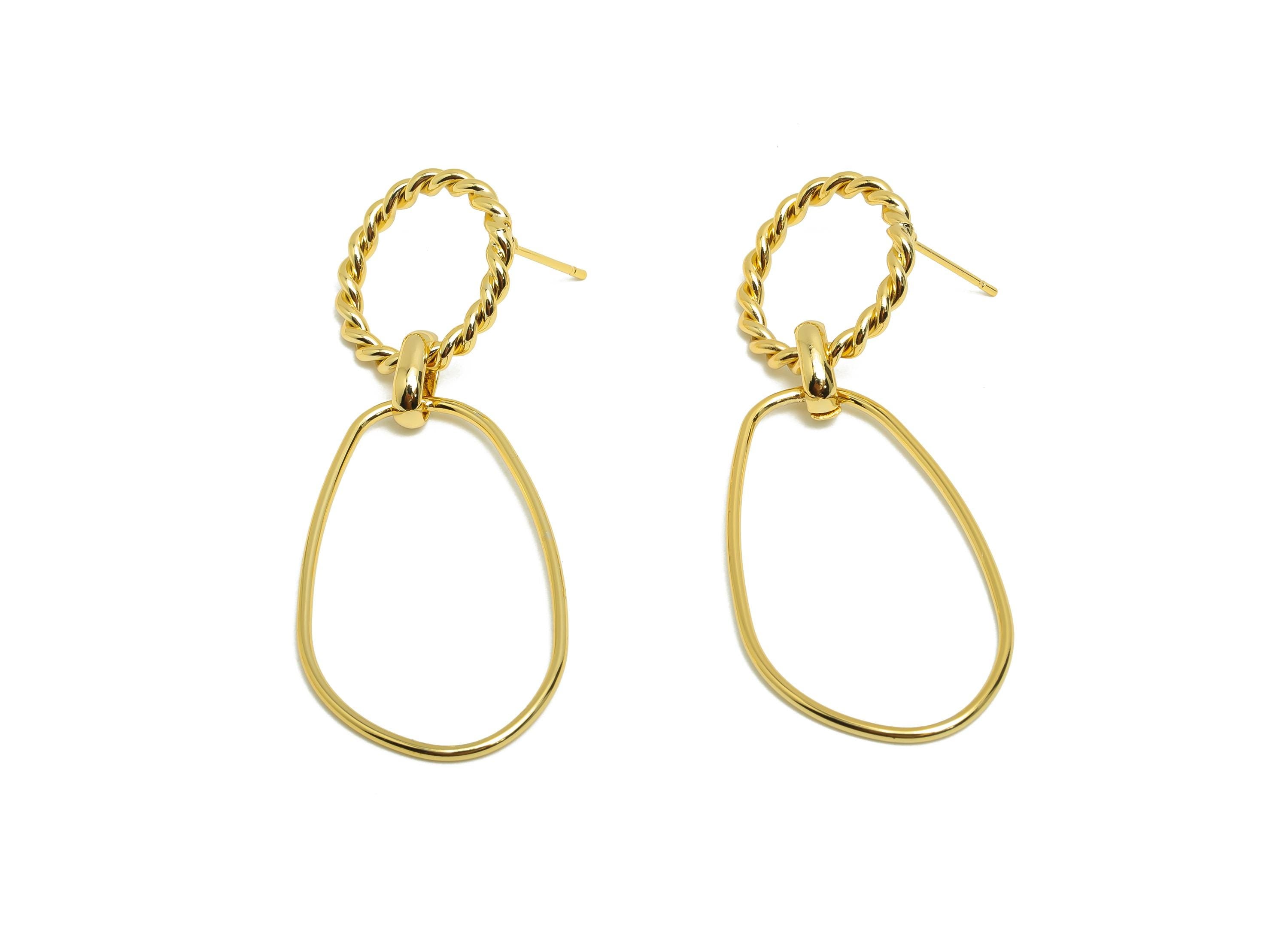 Brass Circle Earring Stud - Twisted Round Earring Post for Woman&#39;s - Gold Irregular Ear - 18K Real Gold Plating -51.94x20.62x2.23mmB-RGP8701 - DOMEDBAZAAR