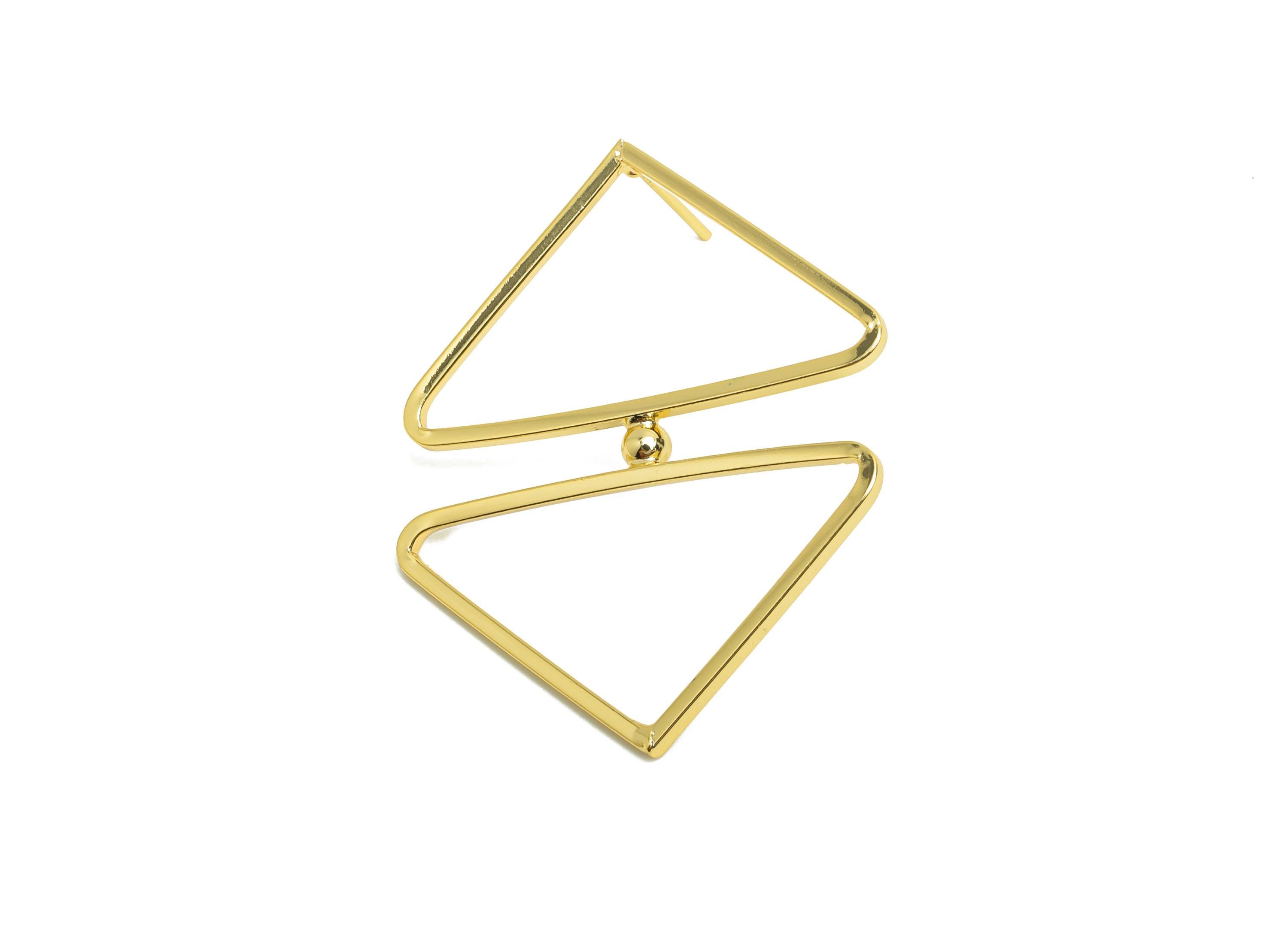 Brass Triangle Earring Stud - Double Triangle Earring for Woman&#39;s - Gold Earring Post - 18K Real Gold Plating - 37.55x31.2x1.36mm - RGP8702 - DOMEDBAZAAR