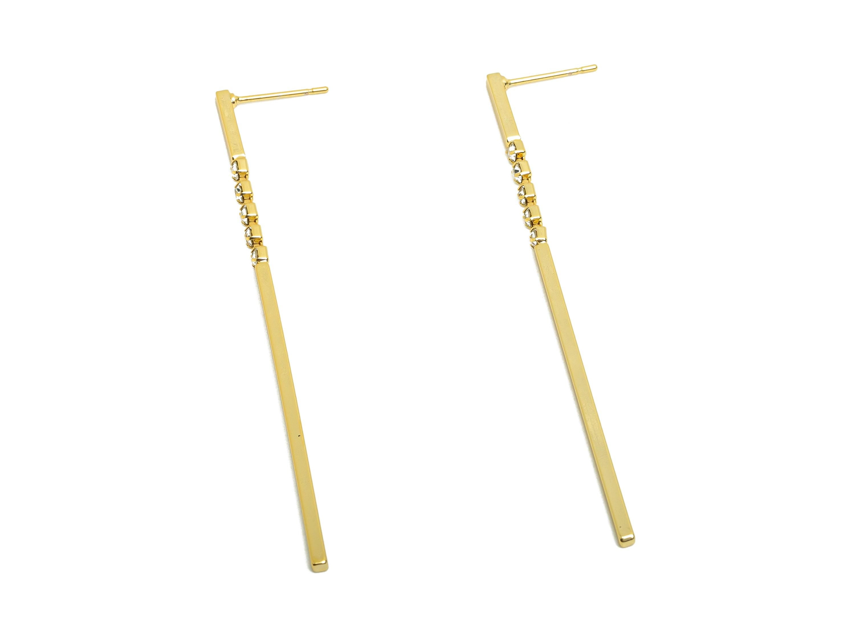 Brass Bar Earring Stud - Zircon Chain Earring Post for Woman&#39;s - Gold Daily Wear Dangle Ear - 18K Real Gold Plating-63.5x2.07x1.56mm-RGP8706 - DOMEDBAZAAR