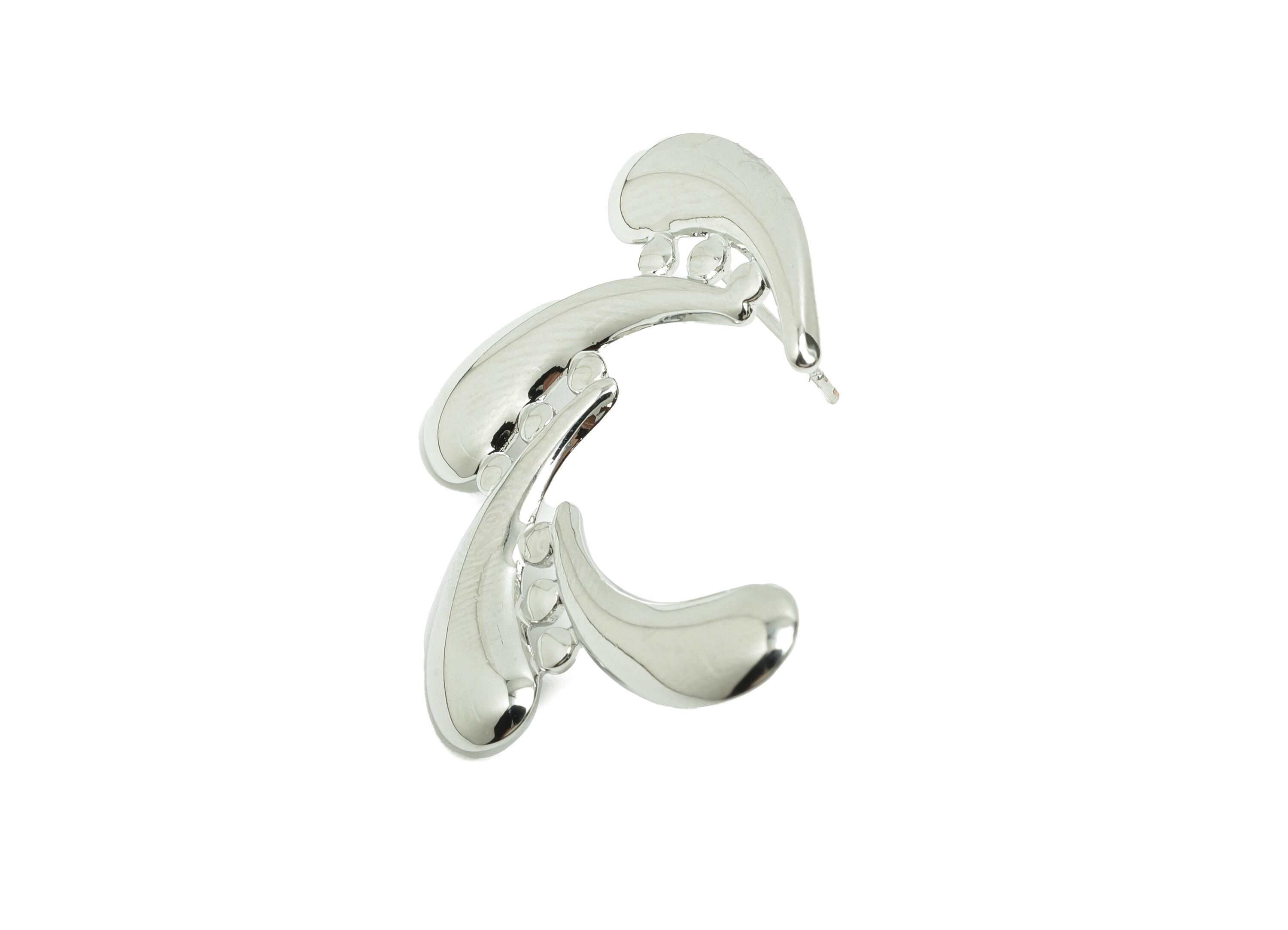 Abstract Swirl Earring Stud - Brass Bold Artistic Earring Post - Fluid Curved Motif - 18k Real White Gold Plated - 37x25x2mm - RGP10024 - DOMEDBAZAAR
