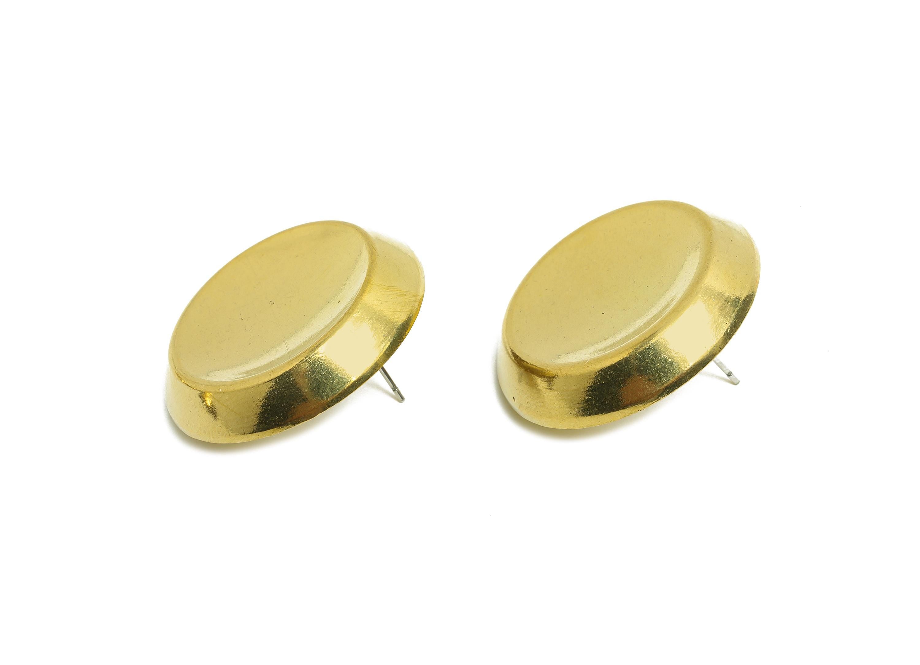 Bold Round Concave Earring Post - Raw Brass Elegant Concave Stud Earring - Brass Elegant Concave Stud Earrings - 31x31x5mm - PP10805 - DOMEDBAZAAR