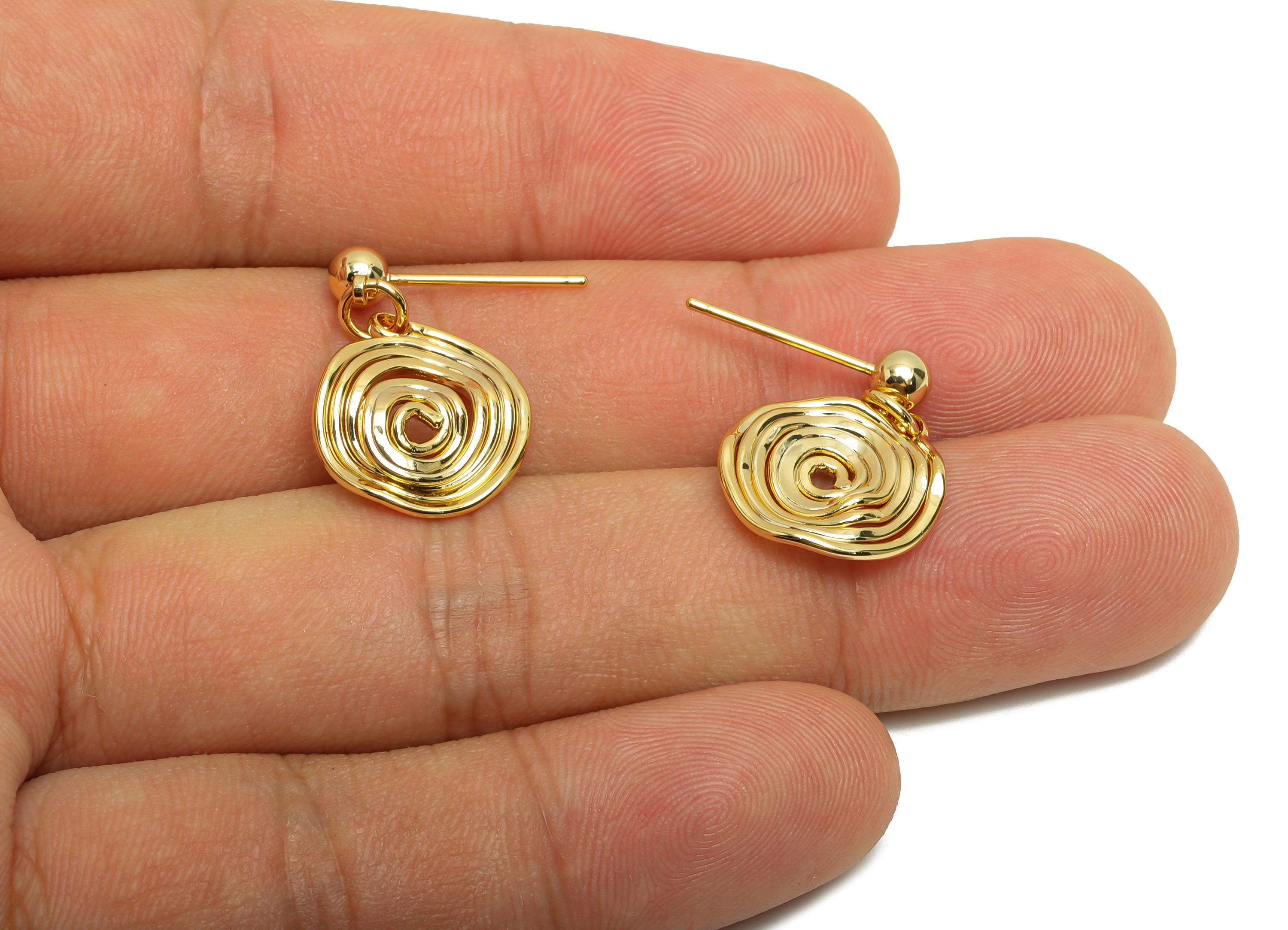 Brass Whirlpool Earring Stud - Round Wave Ball Dangle Earring - Gold Daily Wear Earring - 18K Real Gold Plated - 22.25x13.79x1.09mm-RGP8711A - DOMEDBAZAAR