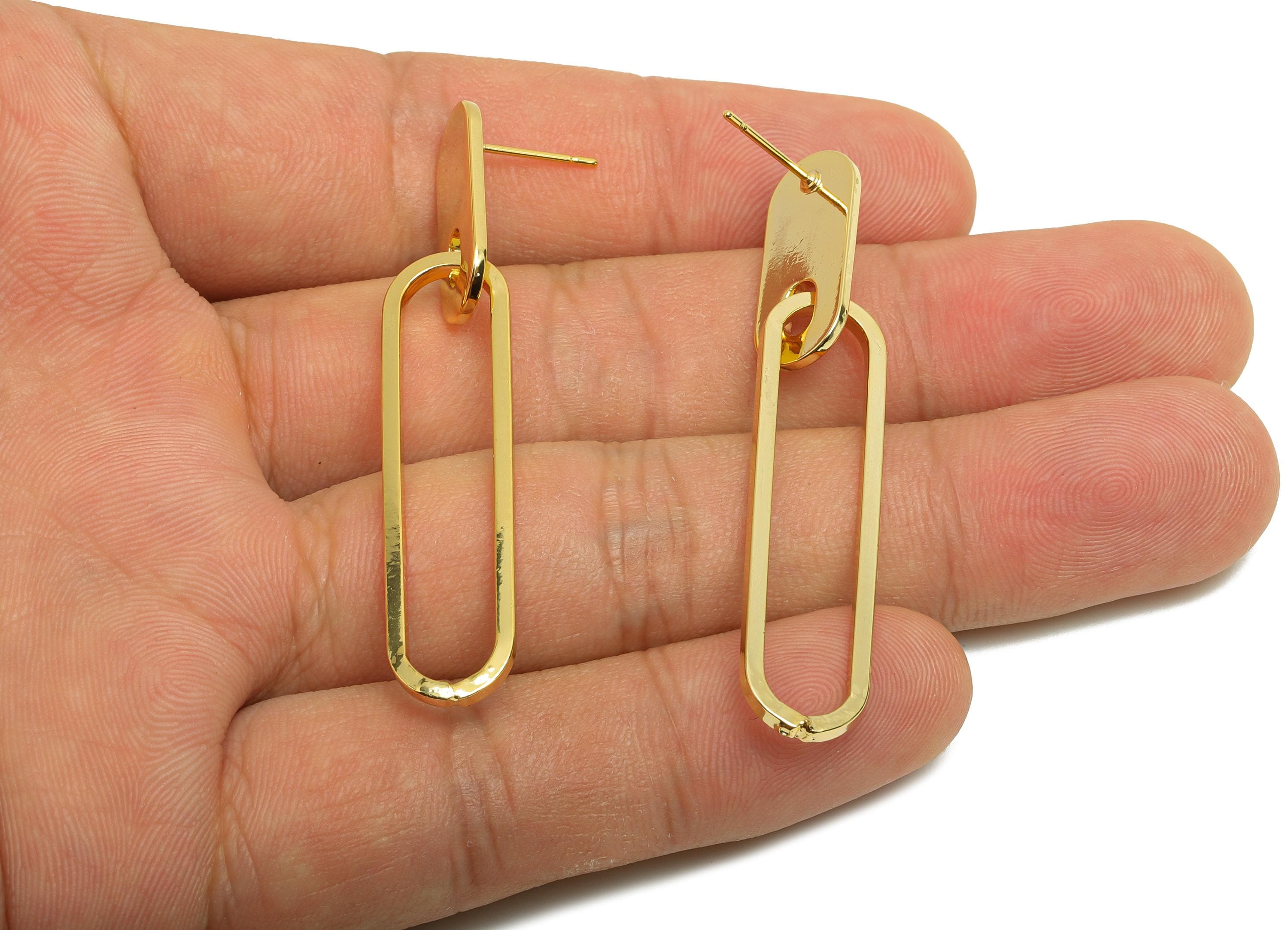 Brass Rectangle Earring Stud - Oval Earring for Woman&#39;s - Gold Long Dangle Earring Post - 18K Real Gold Plating - 54.49x9.7x1.2mm - RGP8720 - DOMEDBAZAAR