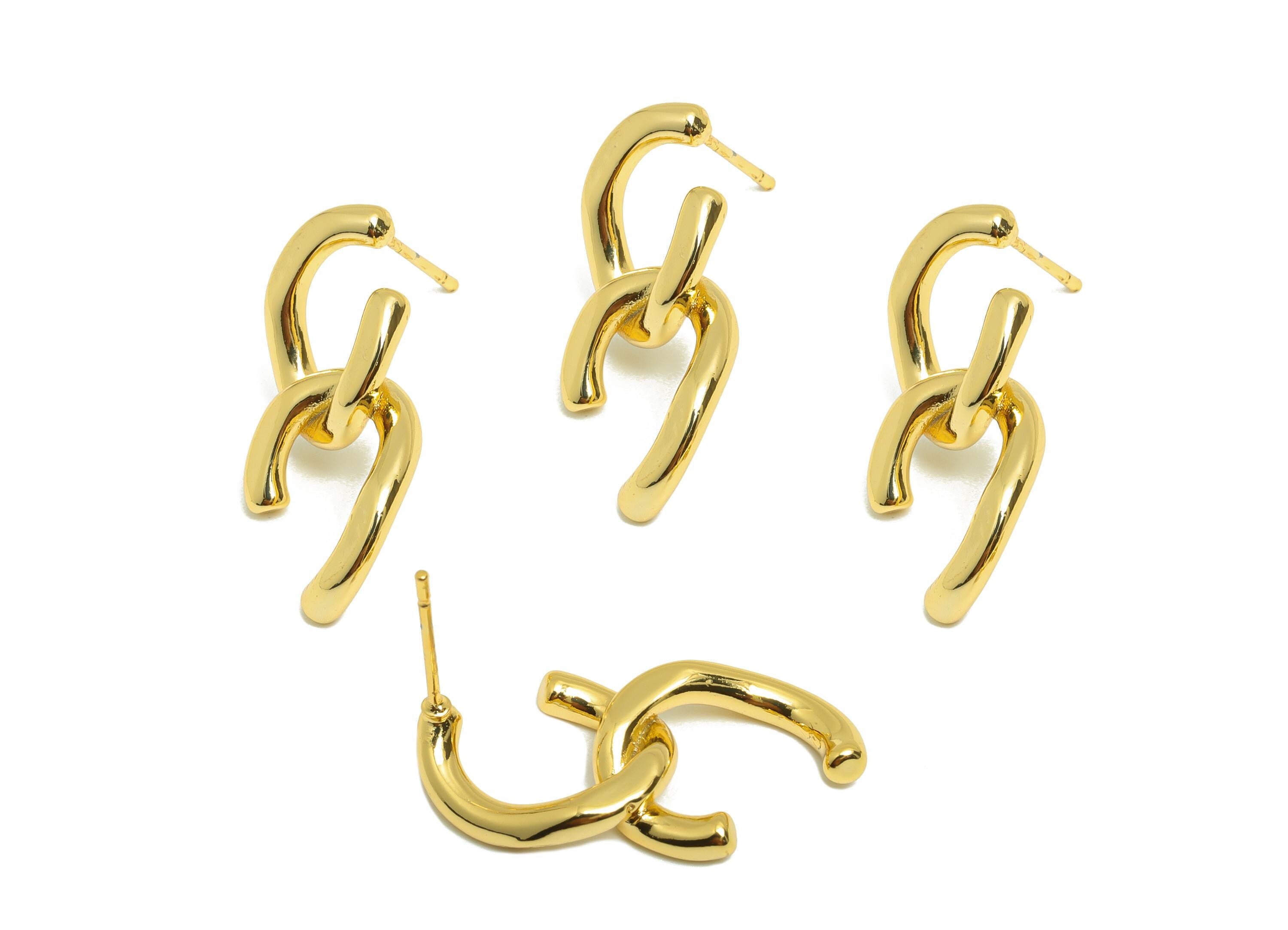 Brass Intertwined Earring - Gold Textured Ear Stud for Girls - Minimalist Earring Post - 18K Real Gold Plating - 25.12x12.79x2.62mm- RGP8971 - DOMEDBAZAAR