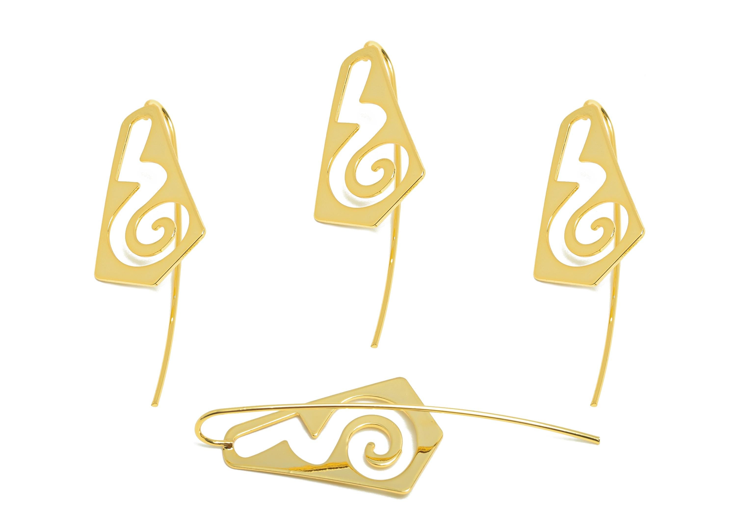 Brass Hollow Earring - Gold Minimalist Earring Wire for Woman&#39;s - Geometry Hollow Ear Wire - 18K Real Gold Plating -47x16.73x1.18mm- RGP8972 - DOMEDBAZAAR