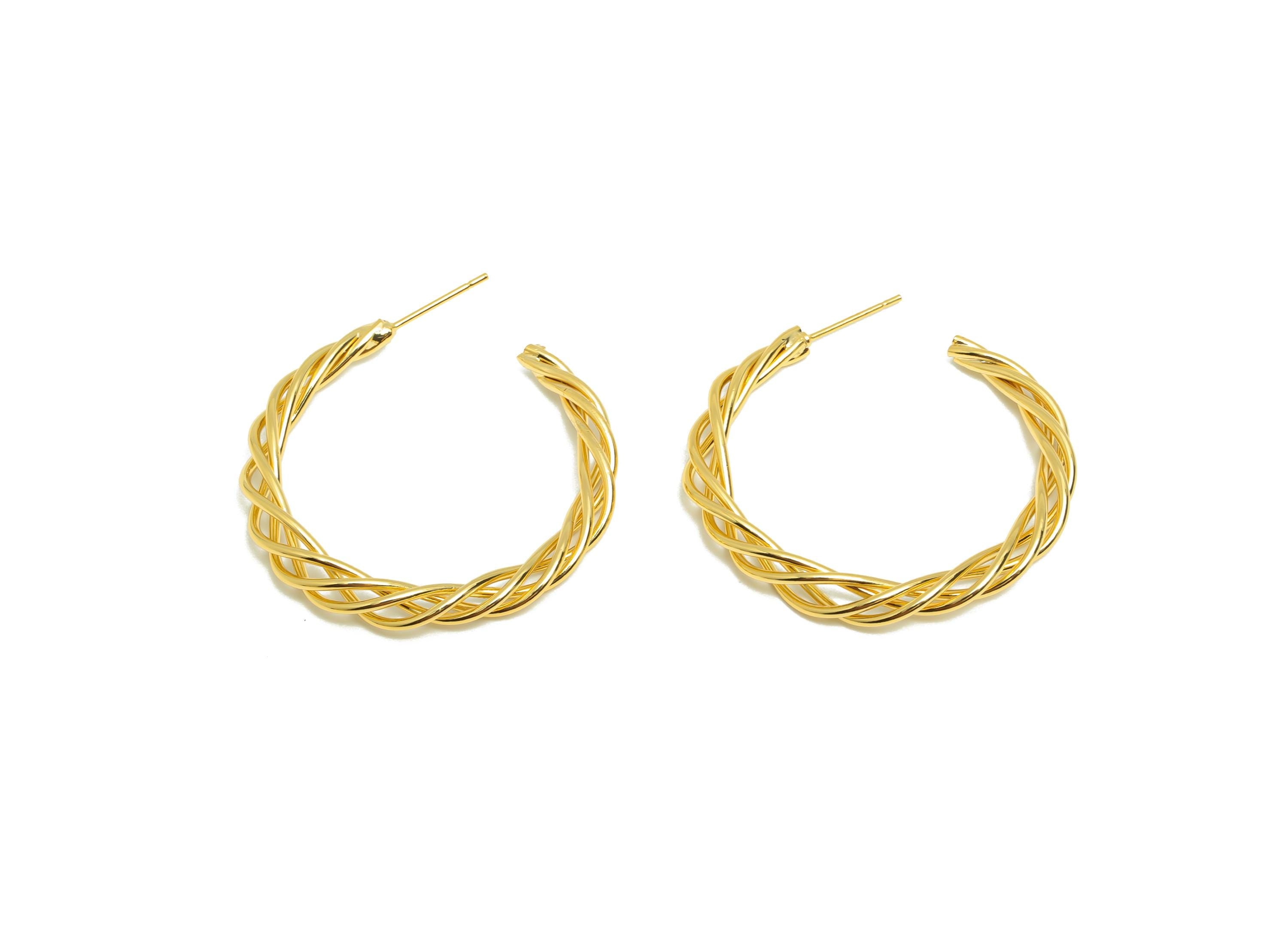Brass Twisted Earring Stud - Gold Wave Earring Post for Women - C Hoop Daily Wear Earring - 18K Real Gold Plated -34.81x4.45x3.02mm- RGP8974 - DOMEDBAZAAR