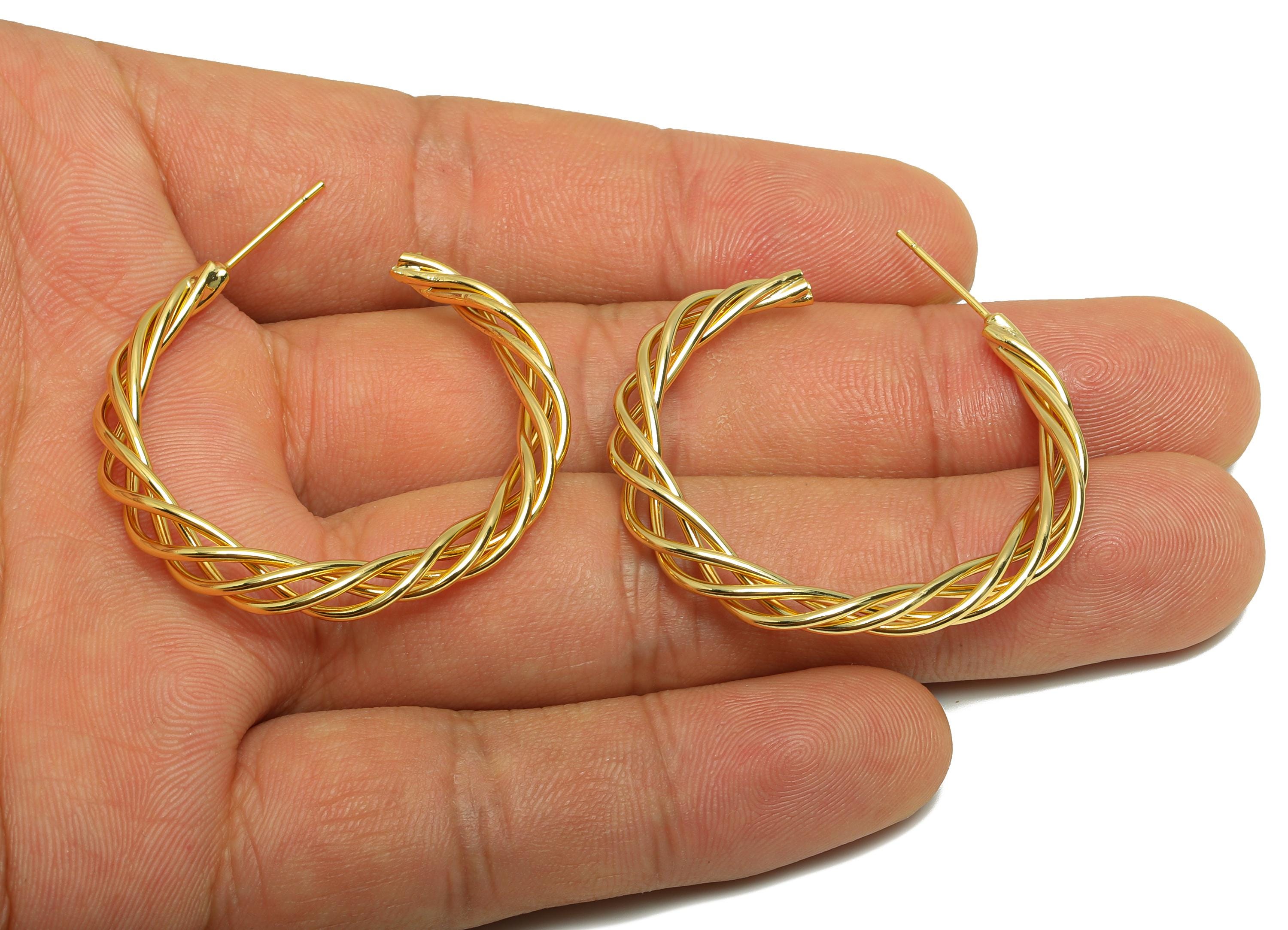Brass Twisted Earring Stud - Gold Wave Earring Post for Women - C Hoop Daily Wear Earring - 18K Real Gold Plated -34.81x4.45x3.02mm- RGP8974 - DOMEDBAZAAR