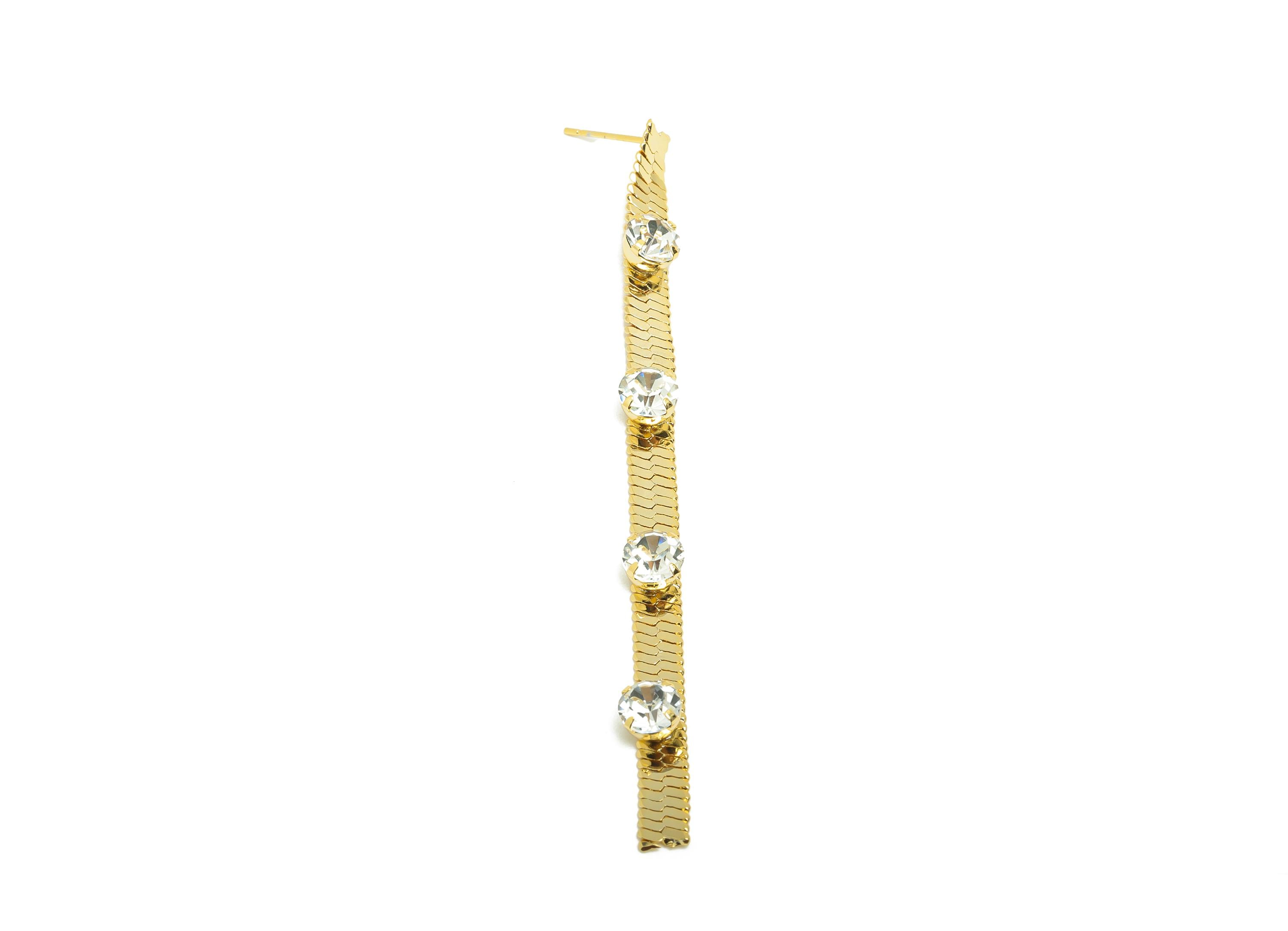Brass Snake Chain Earring - Round Zircon Earring Post - Gold Woman&#39;s Daily Wear Ear Stud - 18K Real Gold Plated- 85.22x5.04x0.74mm - RGP8724 - DOMEDBAZAAR