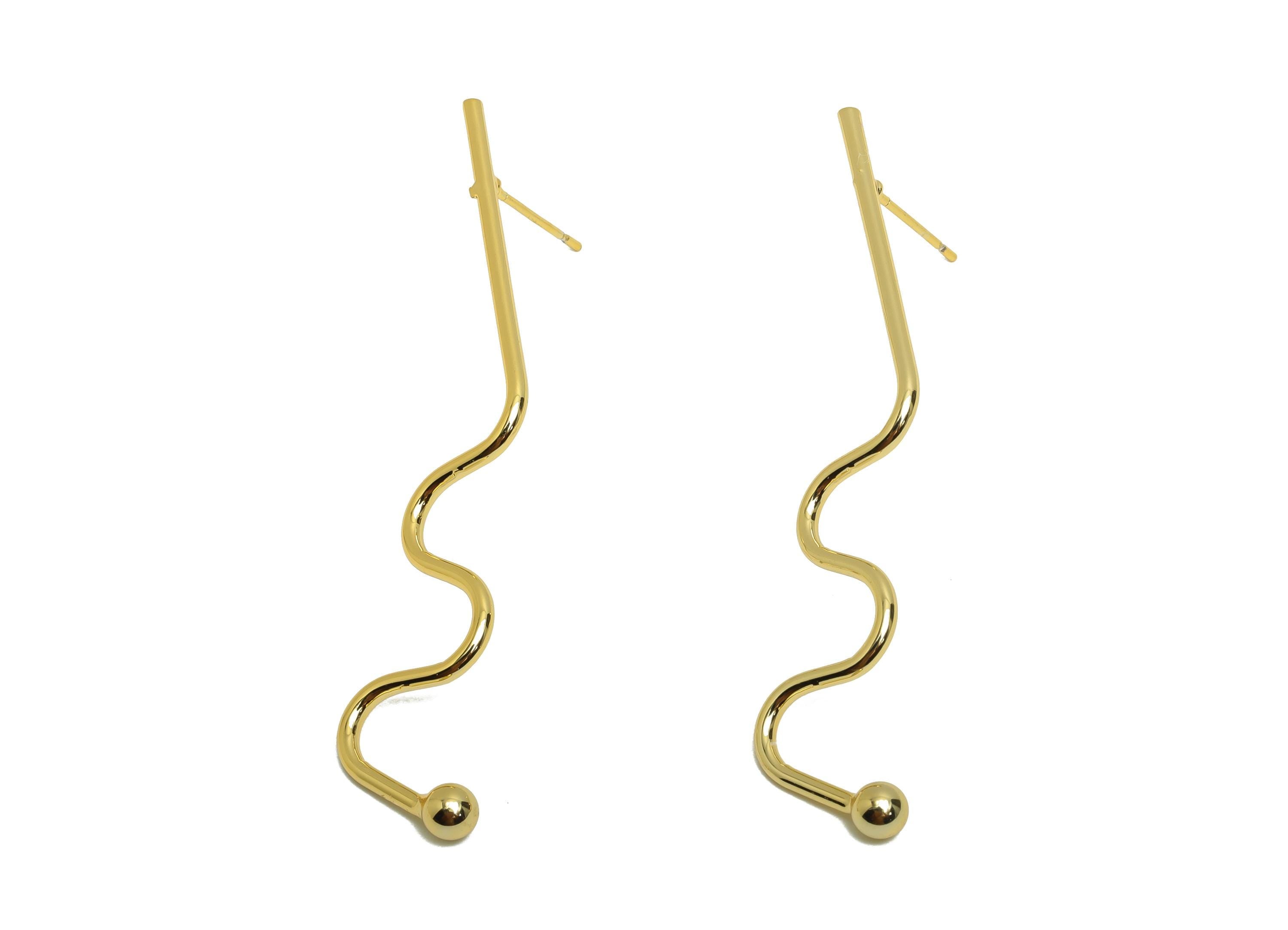 Brass Bar Earring Stud - EKG Earring Post for Woman&#39;s - Gold Daily Wear Curved Bar Earring - 18K Real Gold Plated-58.02x11.33x1.51mm-RGP8732 - DOMEDBAZAAR