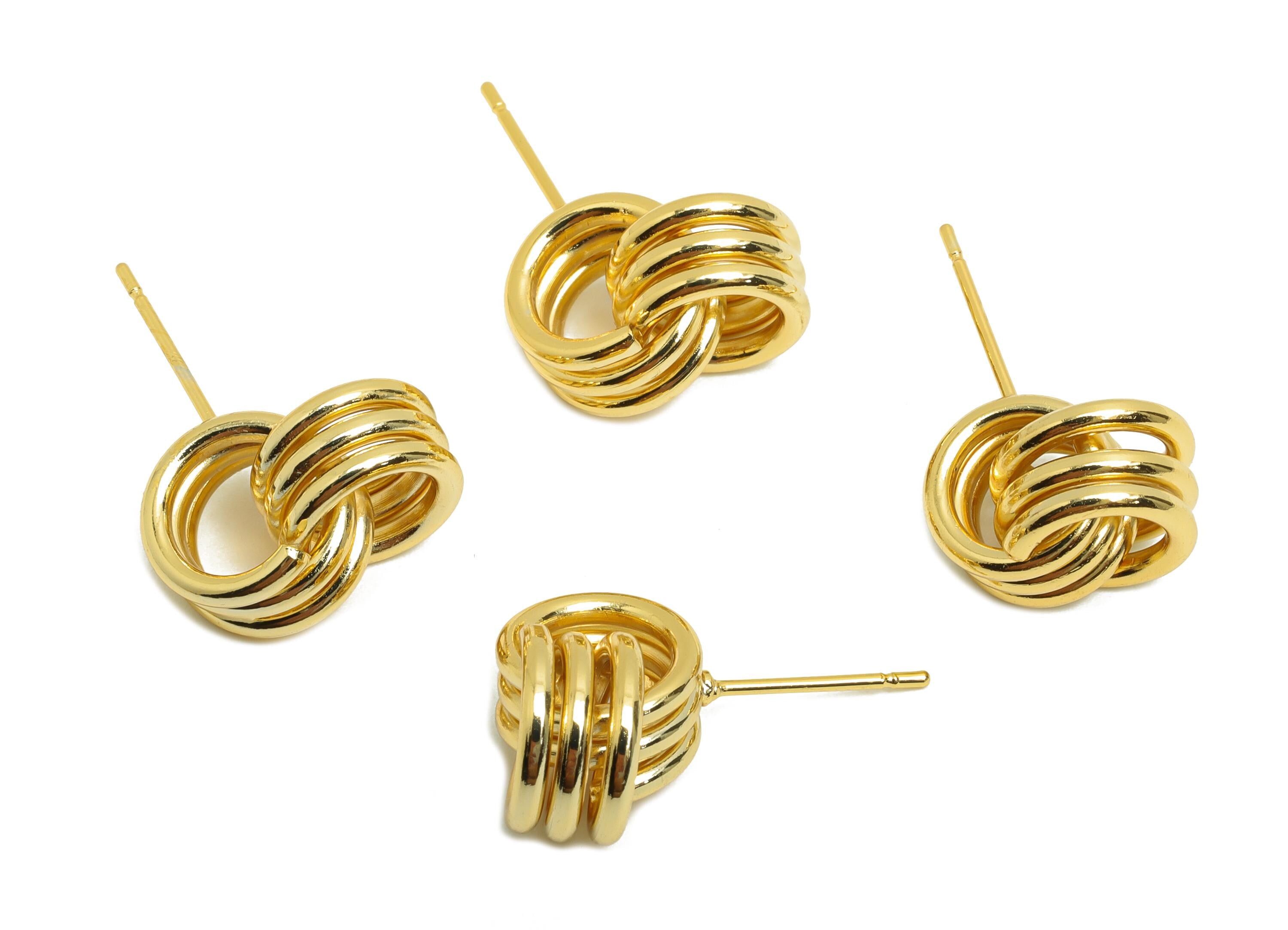 Brass Circle Earring Post - Gold Hoop Earring Stud for Woman&#39;s - Intertwined Circle Ear - 18K Real Gold Plating - 11.34x9.91x0.68mm- RGP8733 - DOMEDBAZAAR