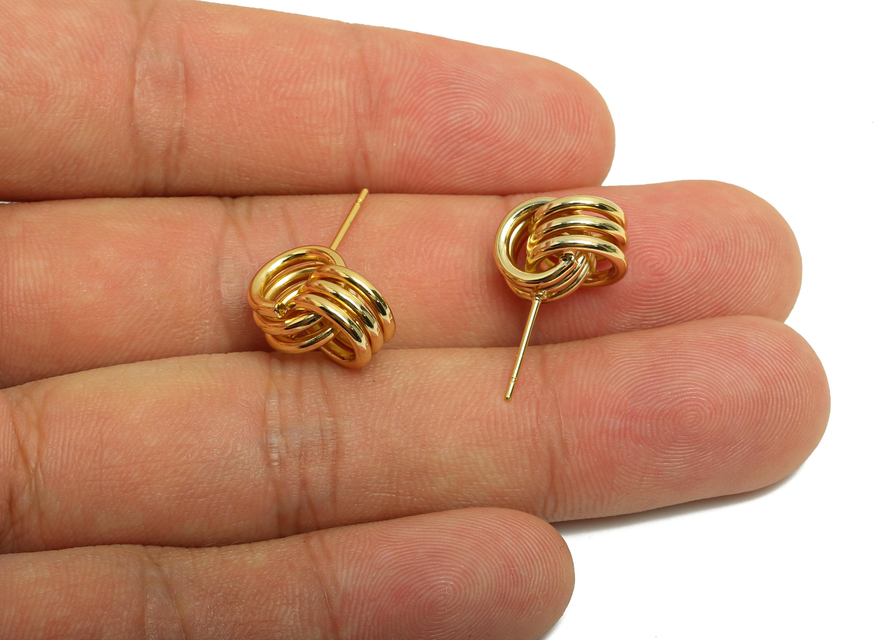 Brass Circle Earring Post - Gold Hoop Earring Stud for Woman&#39;s - Intertwined Circle Ear - 18K Real Gold Plating - 11.34x9.91x0.68mm- RGP8733 - DOMEDBAZAAR