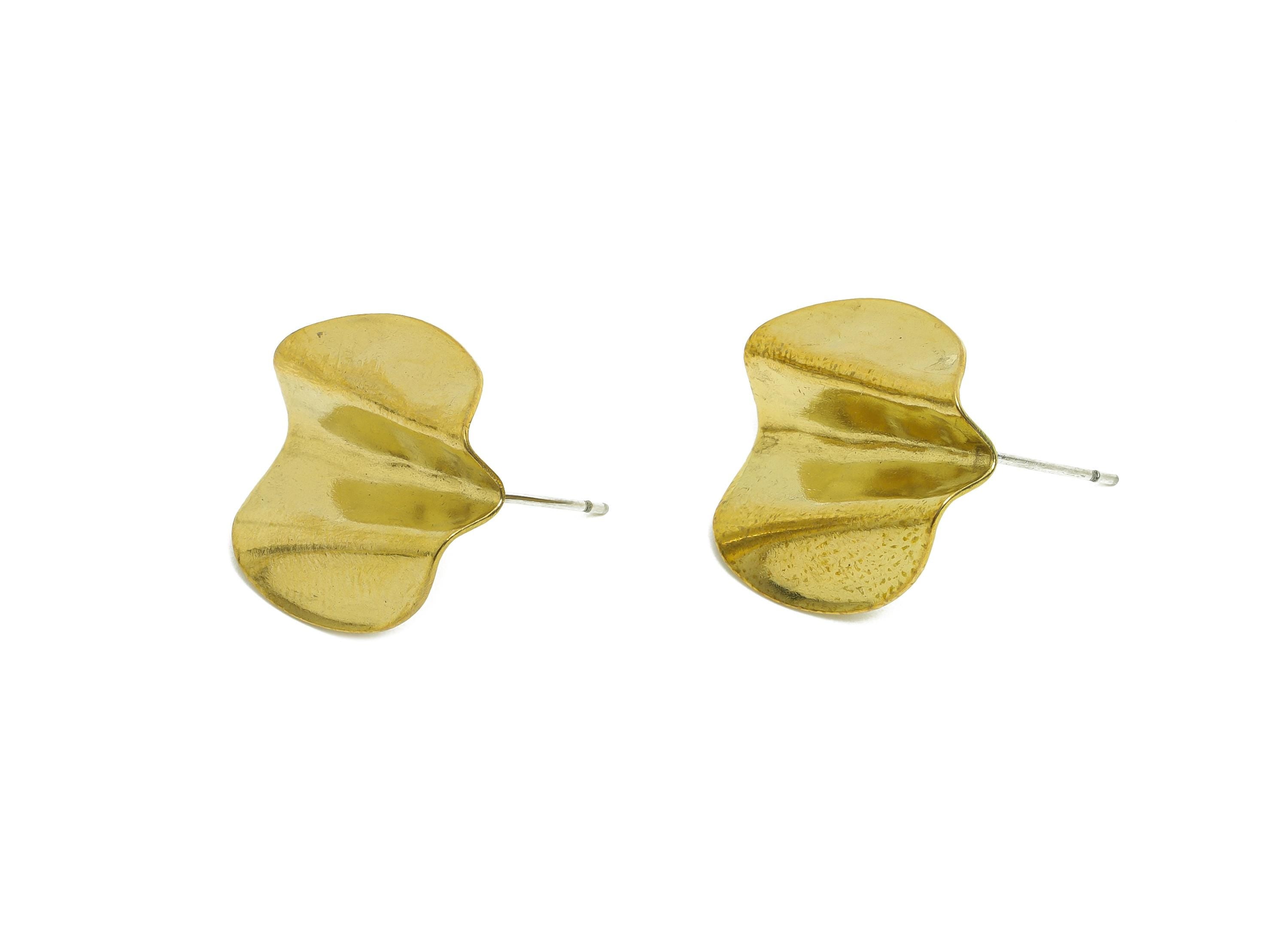 Abstract Folded Stud Earring - Raw Brass Textured Rippled Finish Earring - Brass Minimalist Wave Artistic Touch Earring - 18x18x3mm -PP10807 - DOMEDBAZAAR