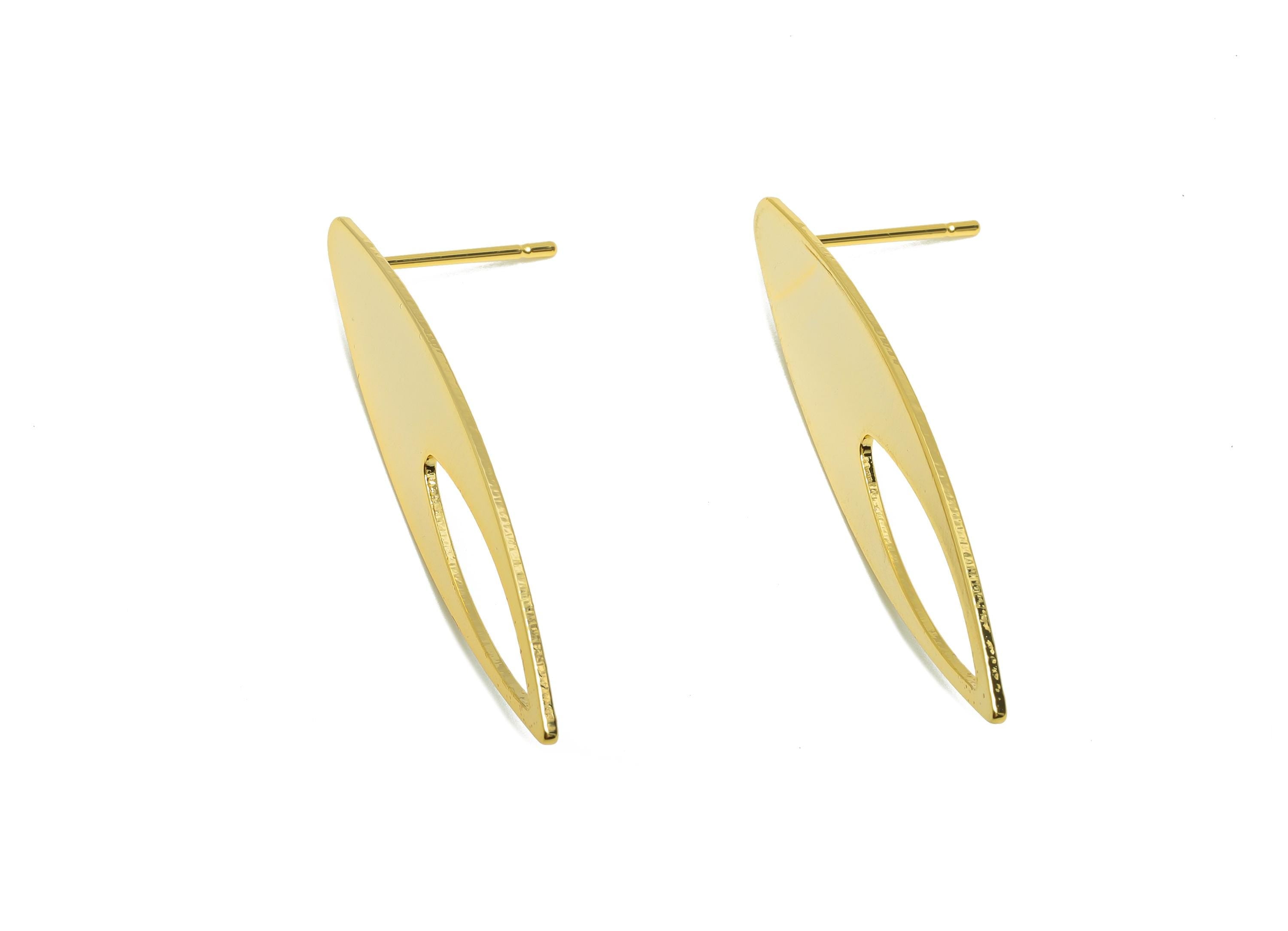Brass Marquise Earring Stud - Minimalist Earring Post for Girls - Gold Daily Wear Earring - 18K Real Gold Plating - 37.5x10x0.8mm - RGP8977 - DOMEDBAZAAR