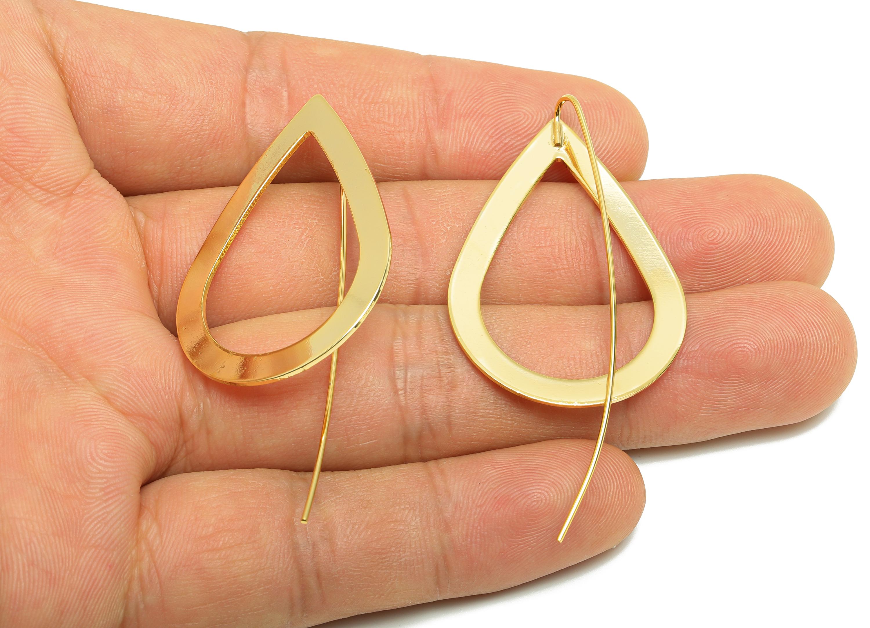 Brass Teardrop Earring - Gold Minimalist Earring Wire for Woman&#39;s - Geometry Drop Earring Wire - 18K Real Gold Plating -55x27x0.8mm- RGP8978 - DOMEDBAZAAR