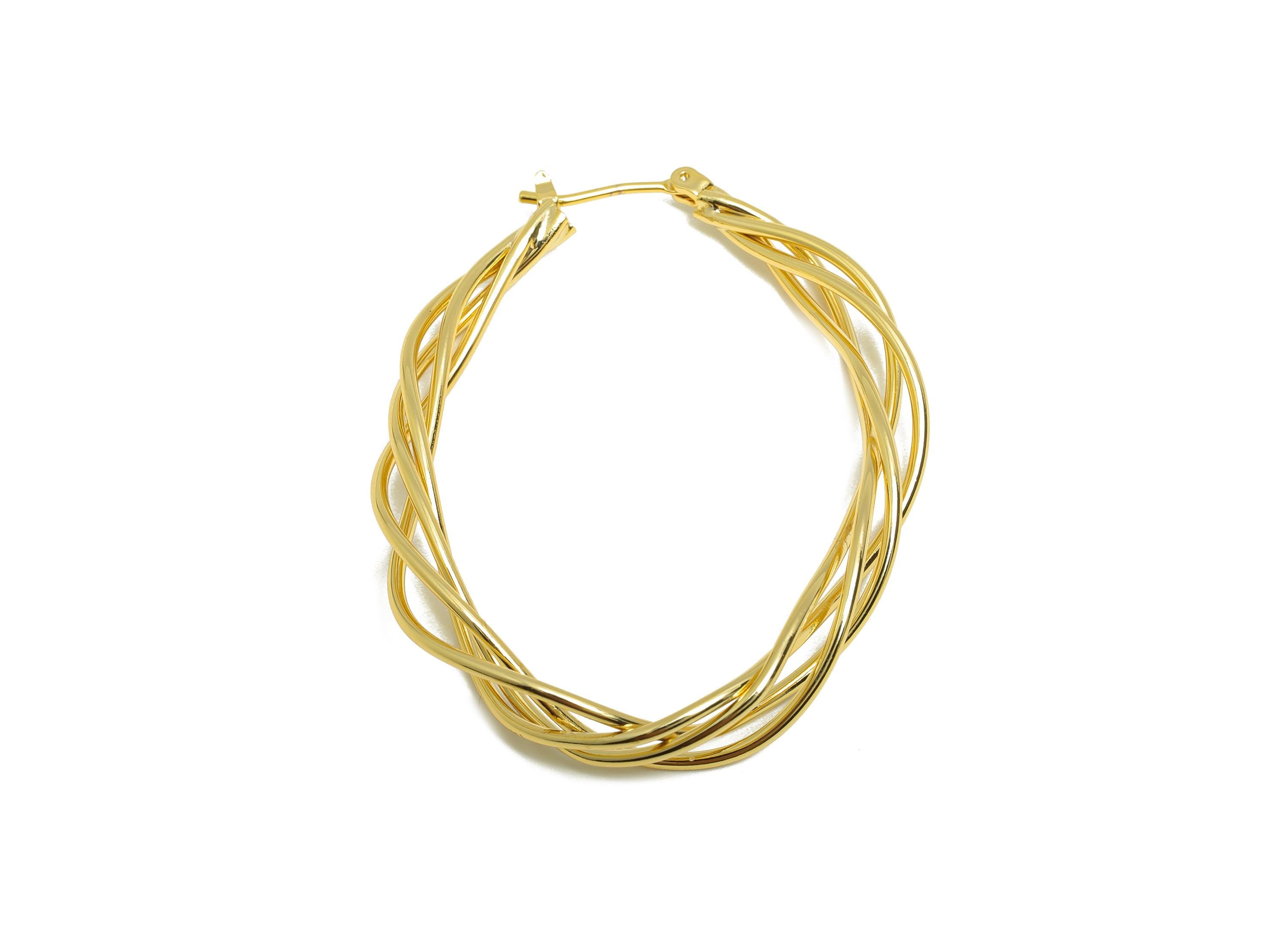 Brass Twisted Hoop Ear - Gold Huggie Earring for Girl&#39;s - Wave Oval Daily Wear Earring - 18K Real Gold Plated - 50.53x37.82x2.93mm - RGP8979 - DOMEDBAZAAR