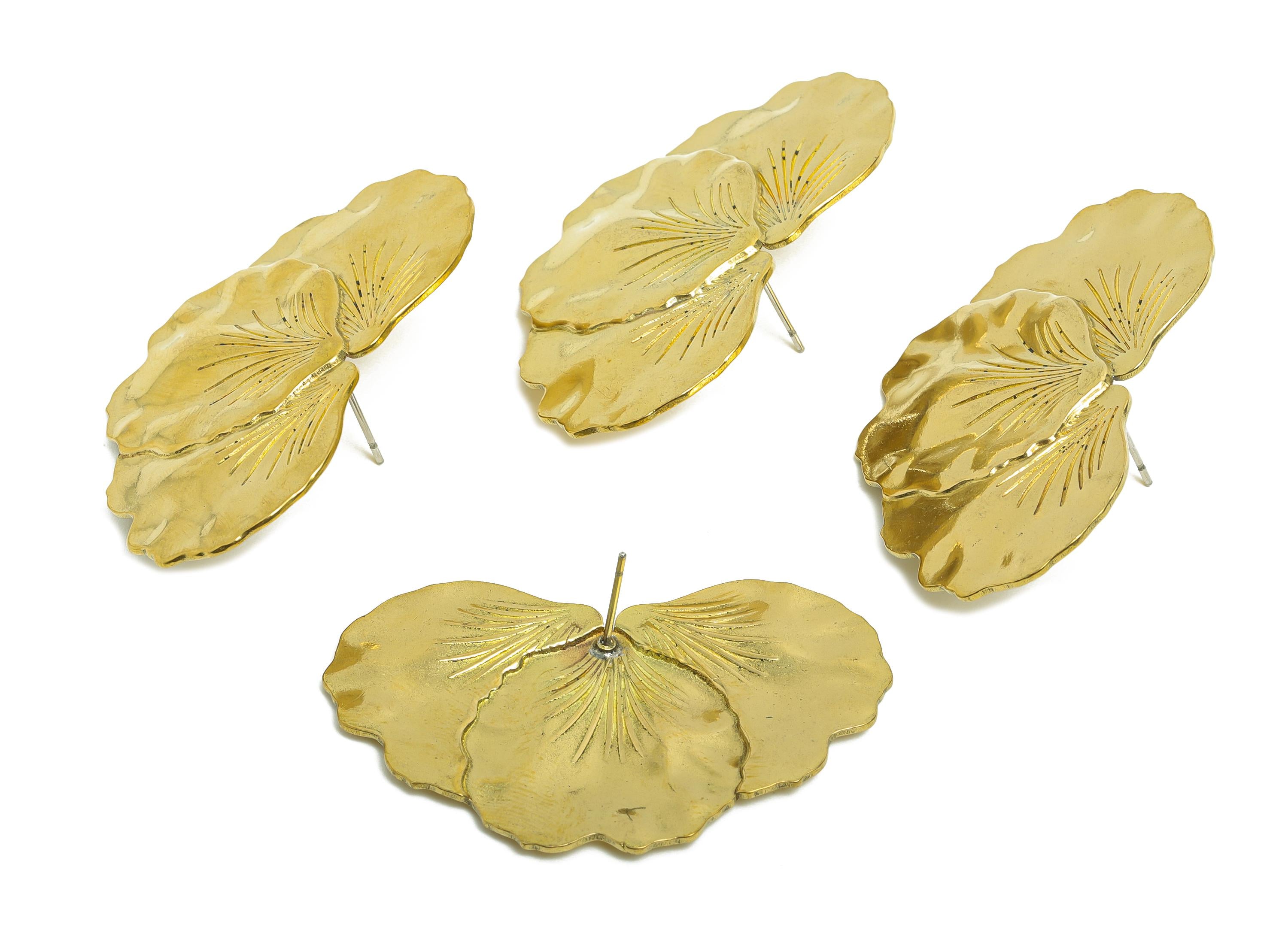 Delicate Leaf Earring Post - Raw Brass Textured Petal with Floral Earring Post - Brass Petal Earring Intricate Floral - 47x29x2mm - PP10812 - DOMEDBAZAAR